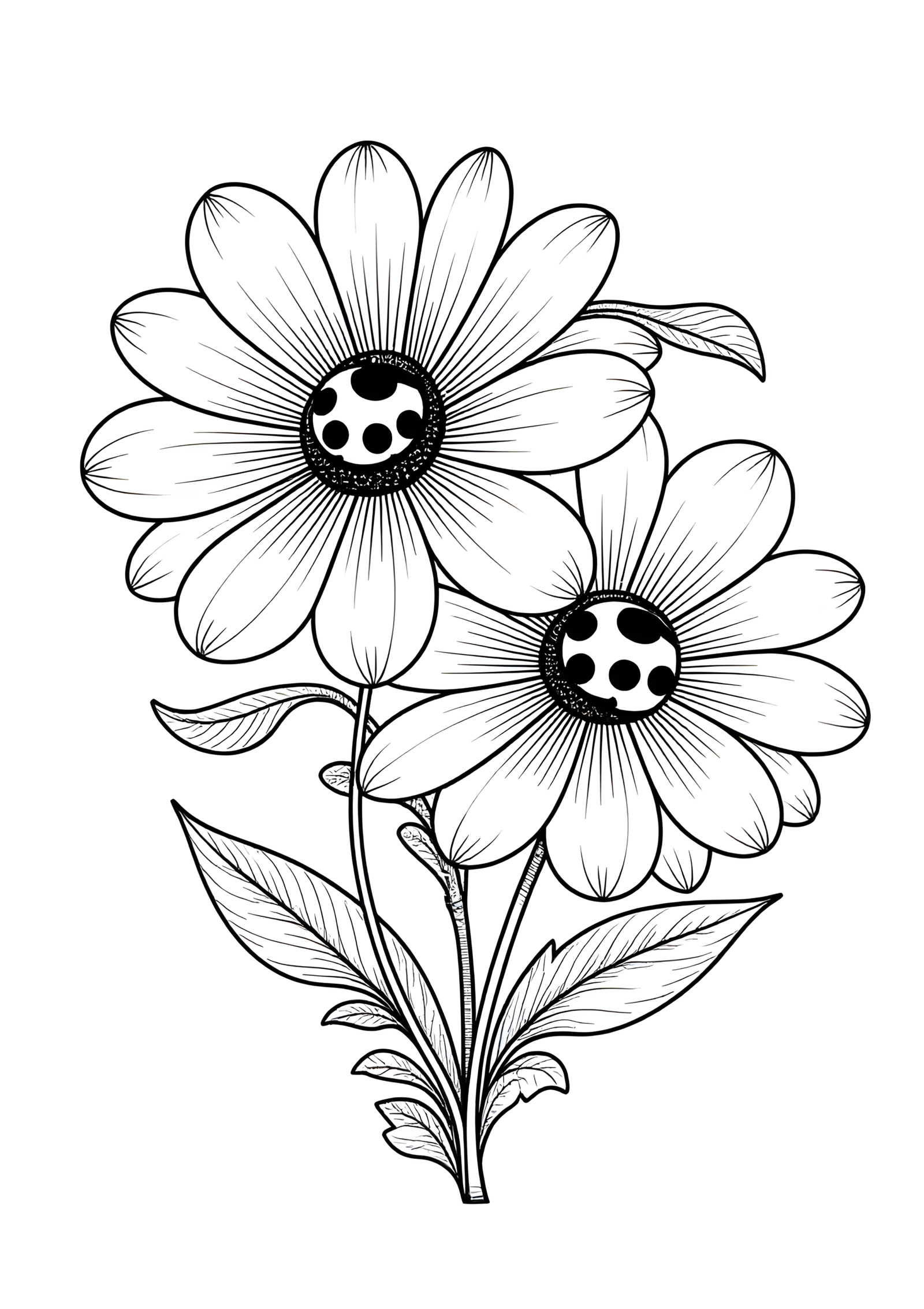 Coloriage Coccinelles sur Pâquerette, variante 1