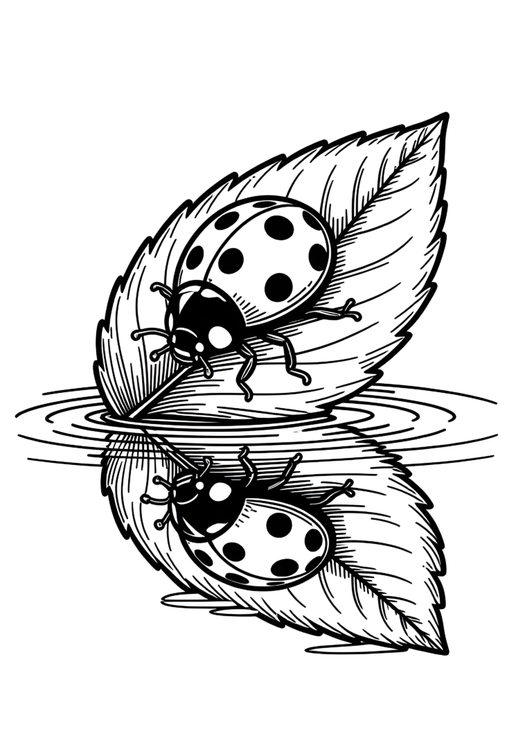 Coloriage Coccinelle Sur Feuille Rosée à imprimer gratuitement