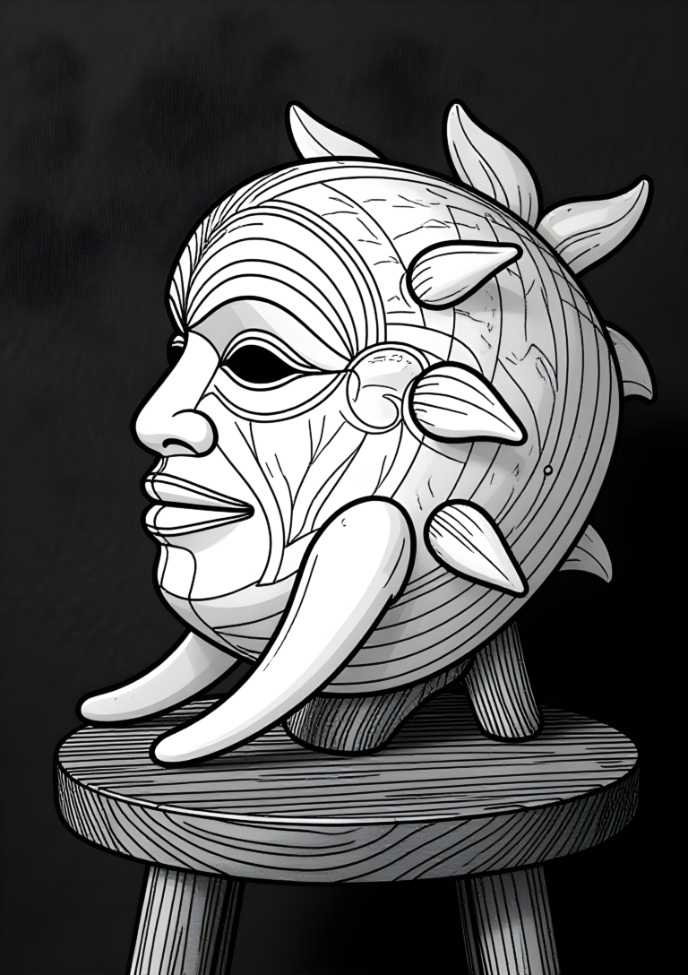 Coloriage Masque Inuit Sculpté en Fanon à imprimer gratuitement