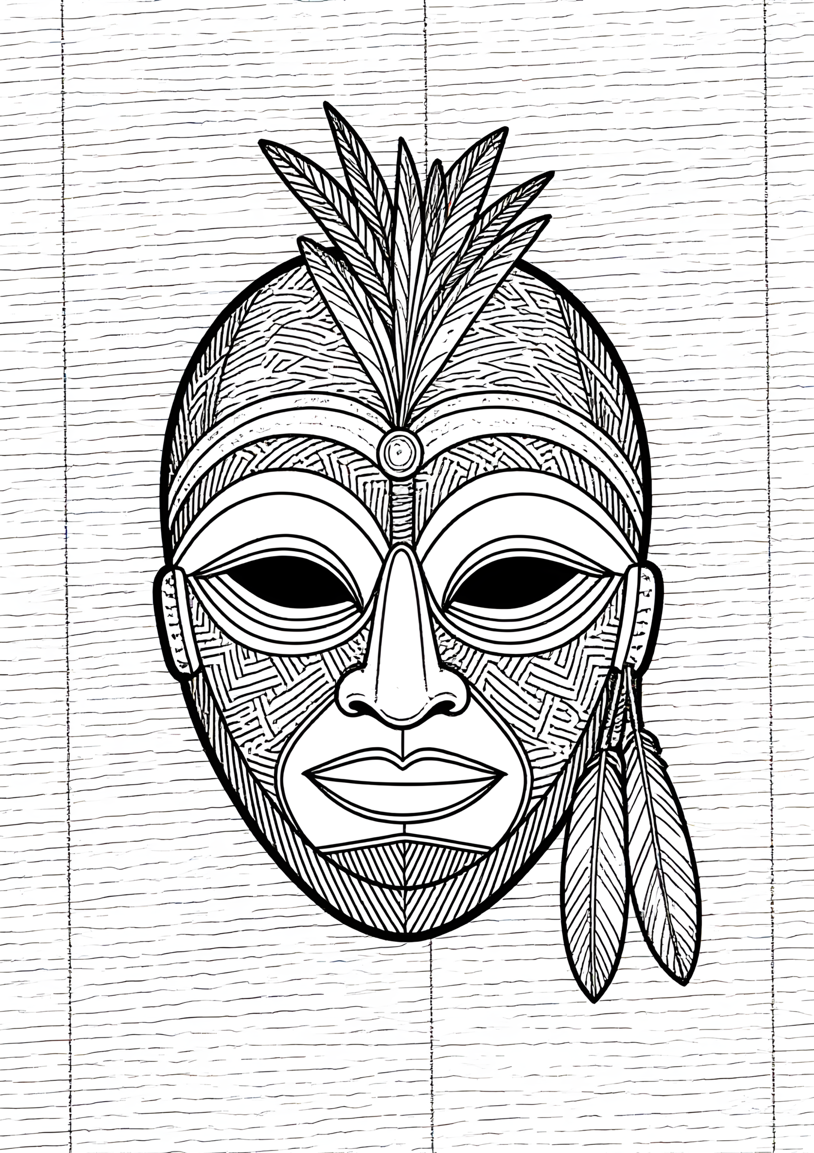 Coloriage Masque Papou en Écorce et Plumes, variante 1