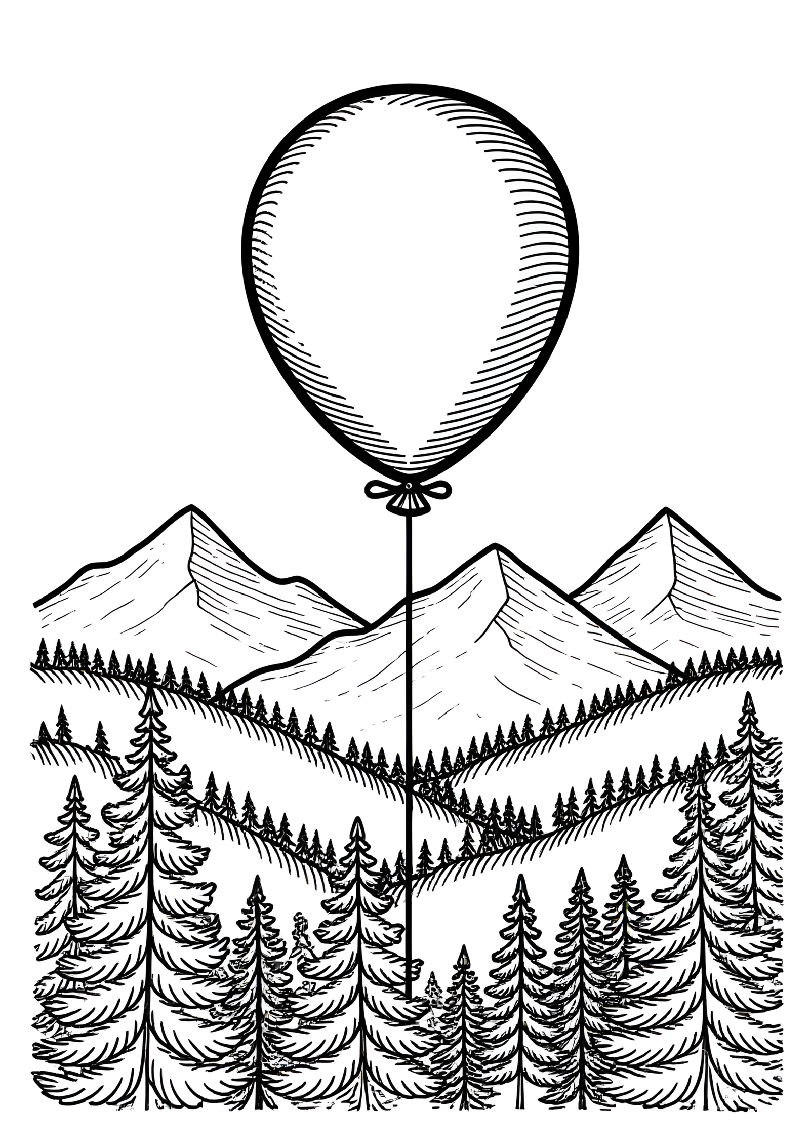 Coloriage Ballon au-dessus de la Forêt d’Automne à imprimer gratuitement