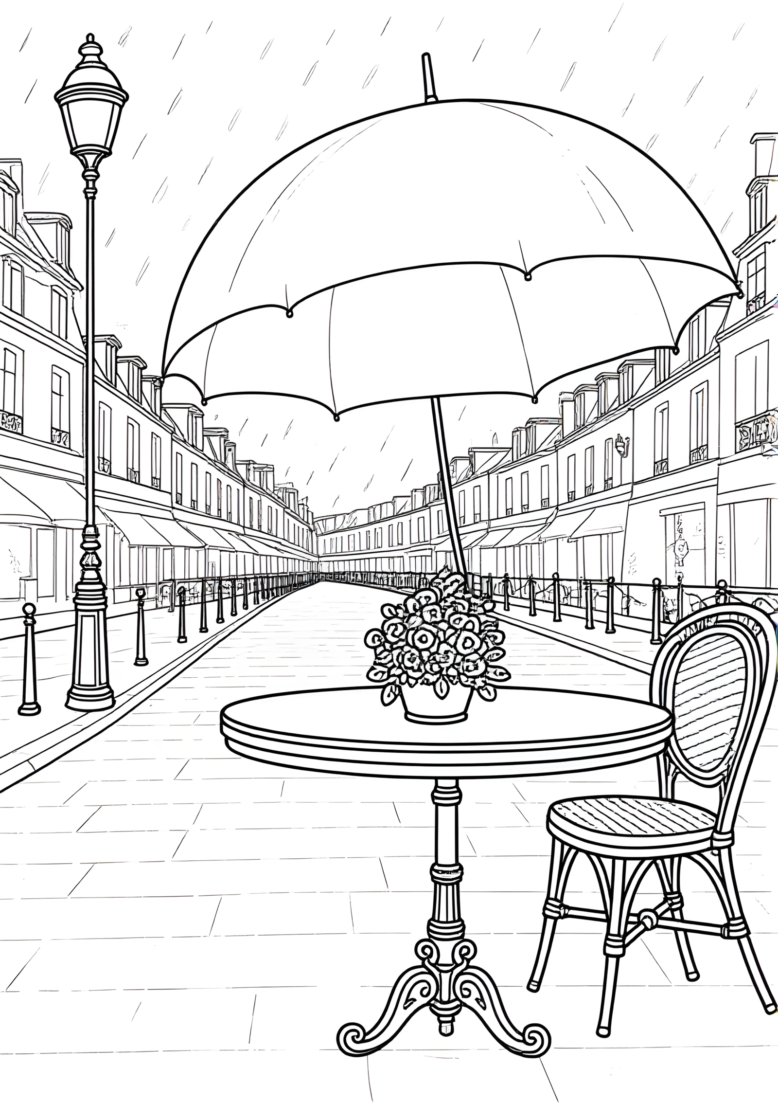 Coloriage Parapluie Parisien Sous la Pluie, variante 1