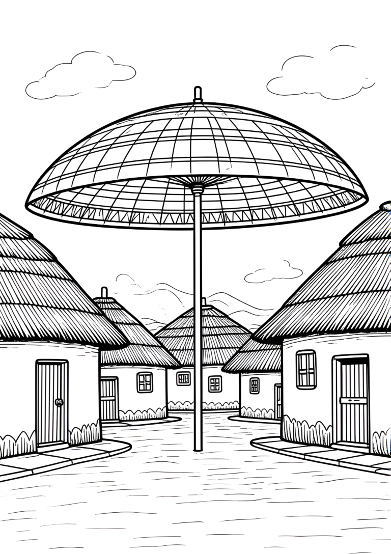 Coloriage Parasol Africain Tressé sur Natte à imprimer gratuitement