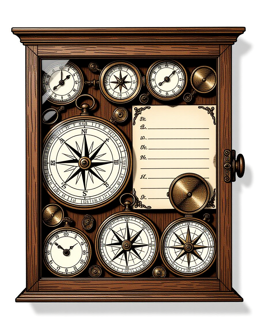 Coloriage Meuble Vitrine Instruments Scientifiques et Cartographiques, variante 2