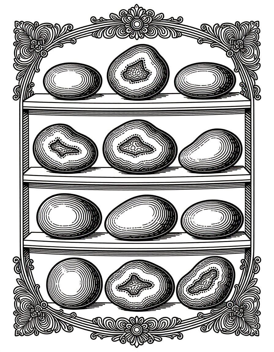 Coloriage Vitrines d'une Cabinet de Curiosités Géminées, variante 2