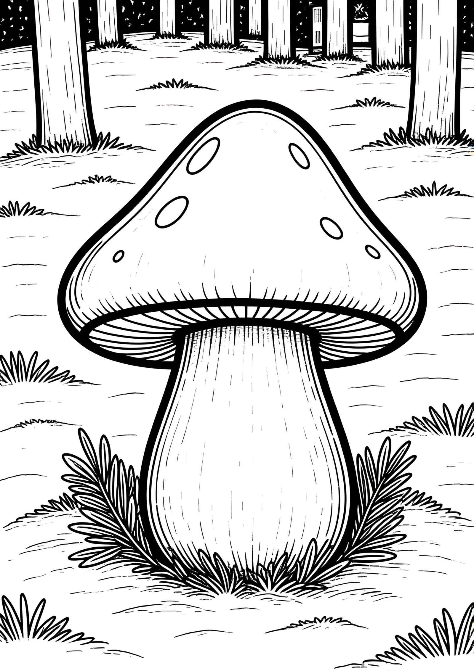 Coloriage Champignon Bolet dans Clairière Moussue, variante 2