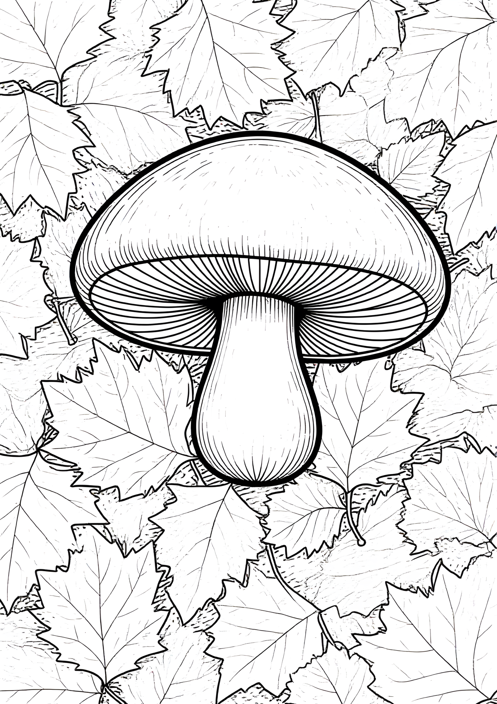 Coloriage Bleuet Vert dans Feuilles d'Automne, variante 2