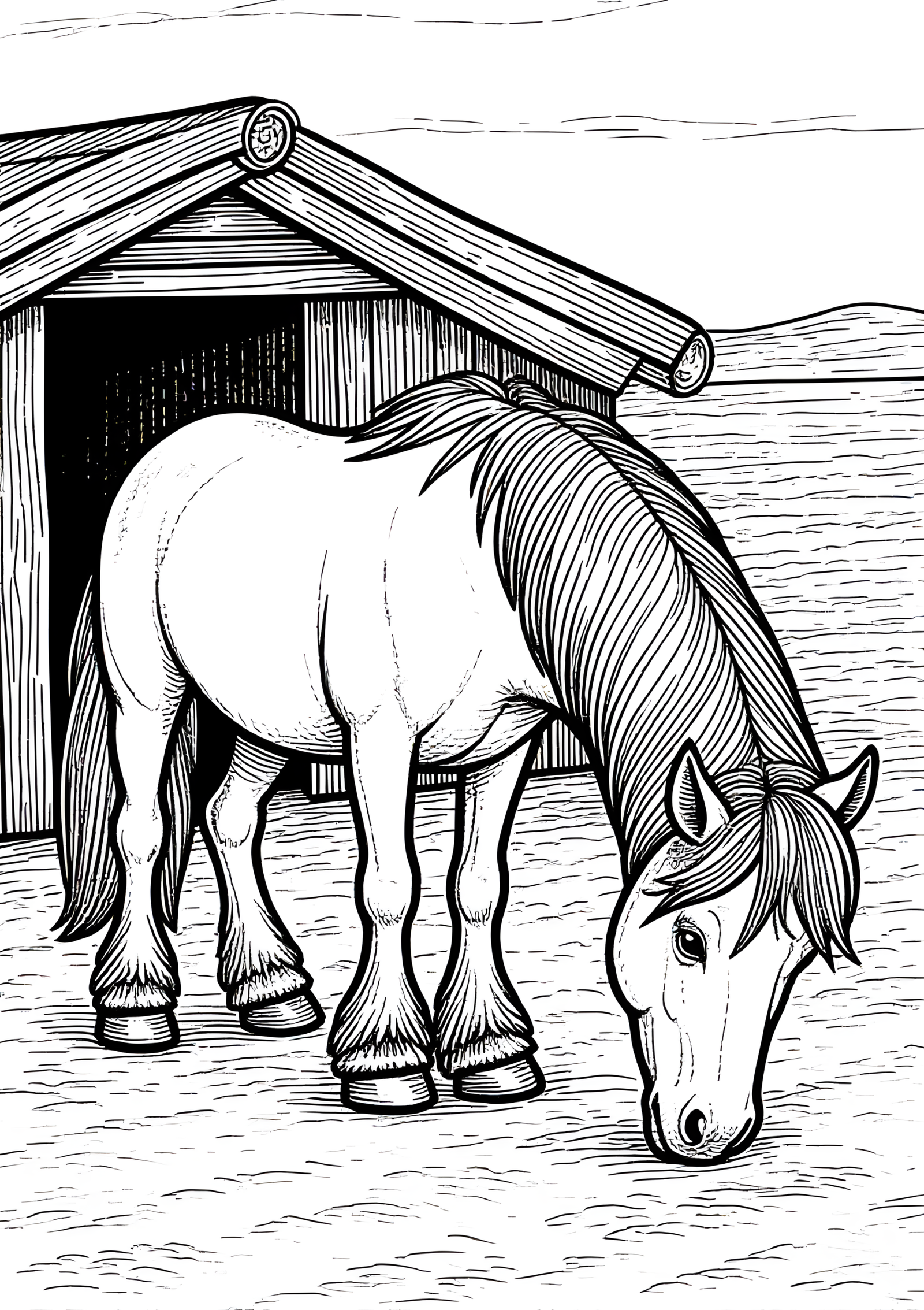 Coloriage Cheval mongol paissant sur la steppe, variante 2