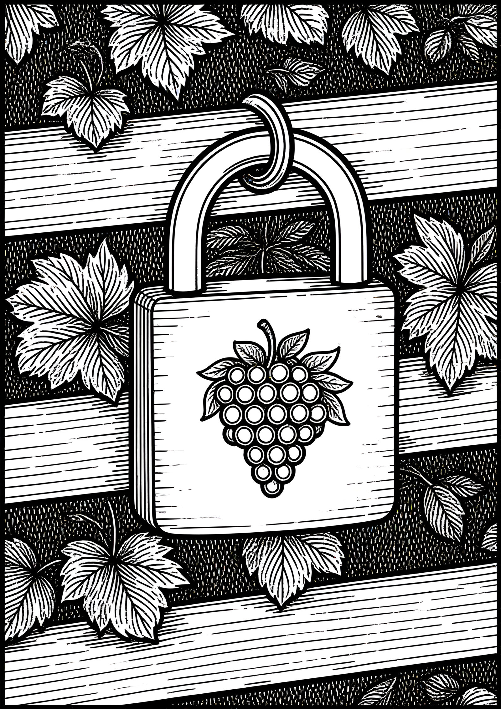 Coloriage Cadenas À Vin Sur Porte Rustique, variante 2