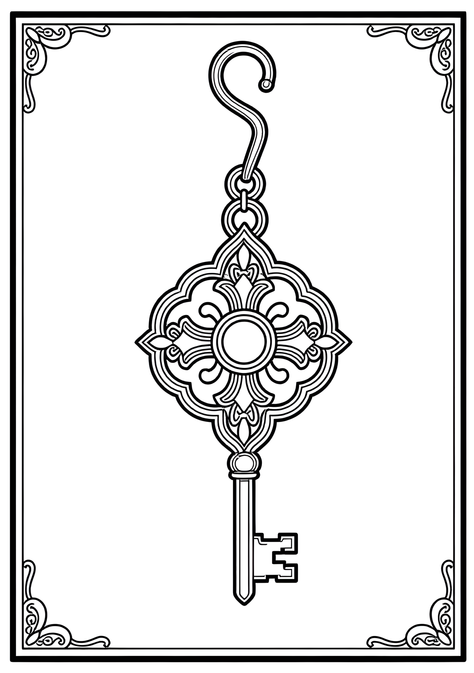 Coloriage Clé Monastique avec Ornement Quatrefoil Élégant, variante 2