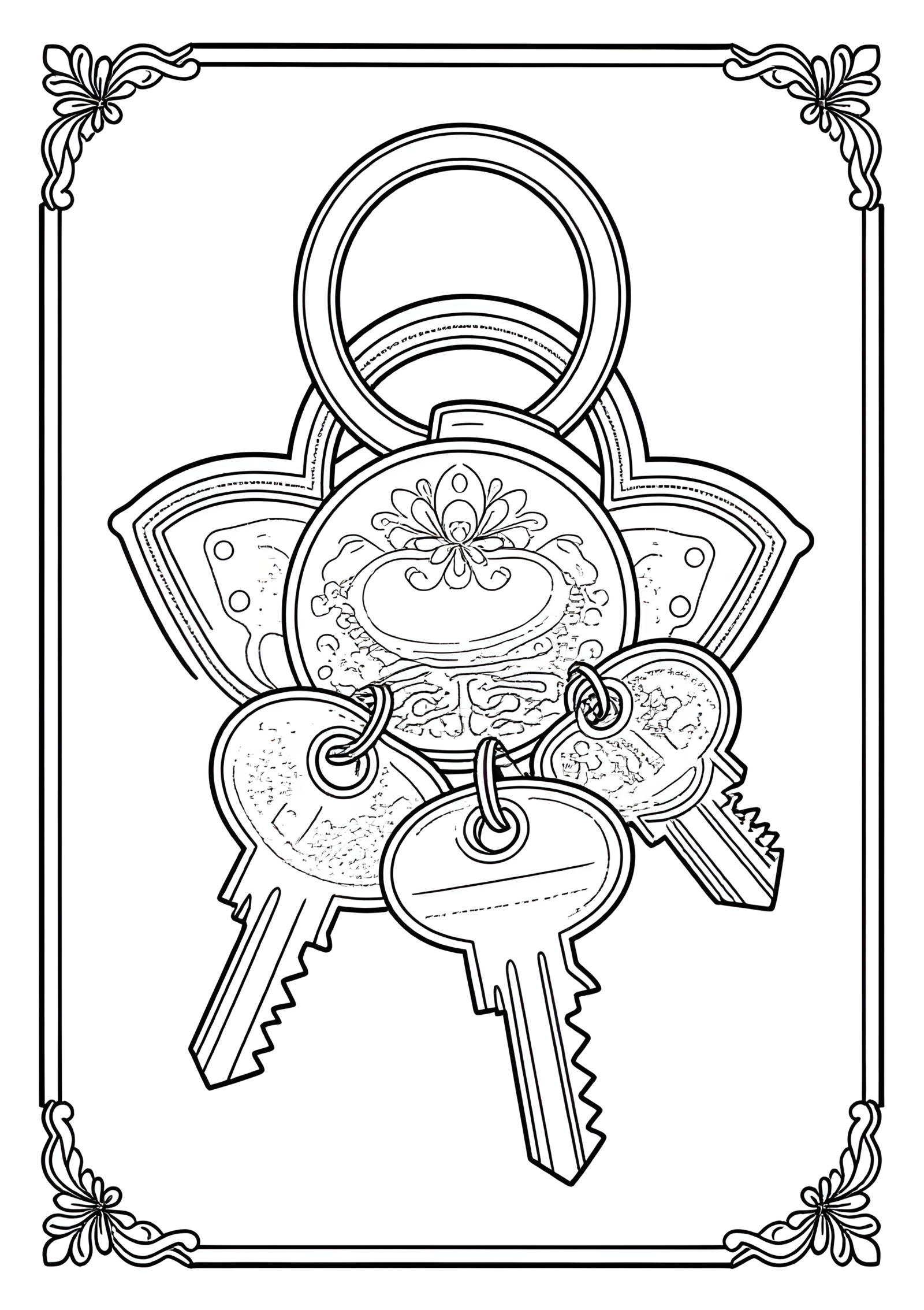 Coloriage Coffre-fort ancien avec cadran et clés, variante 2