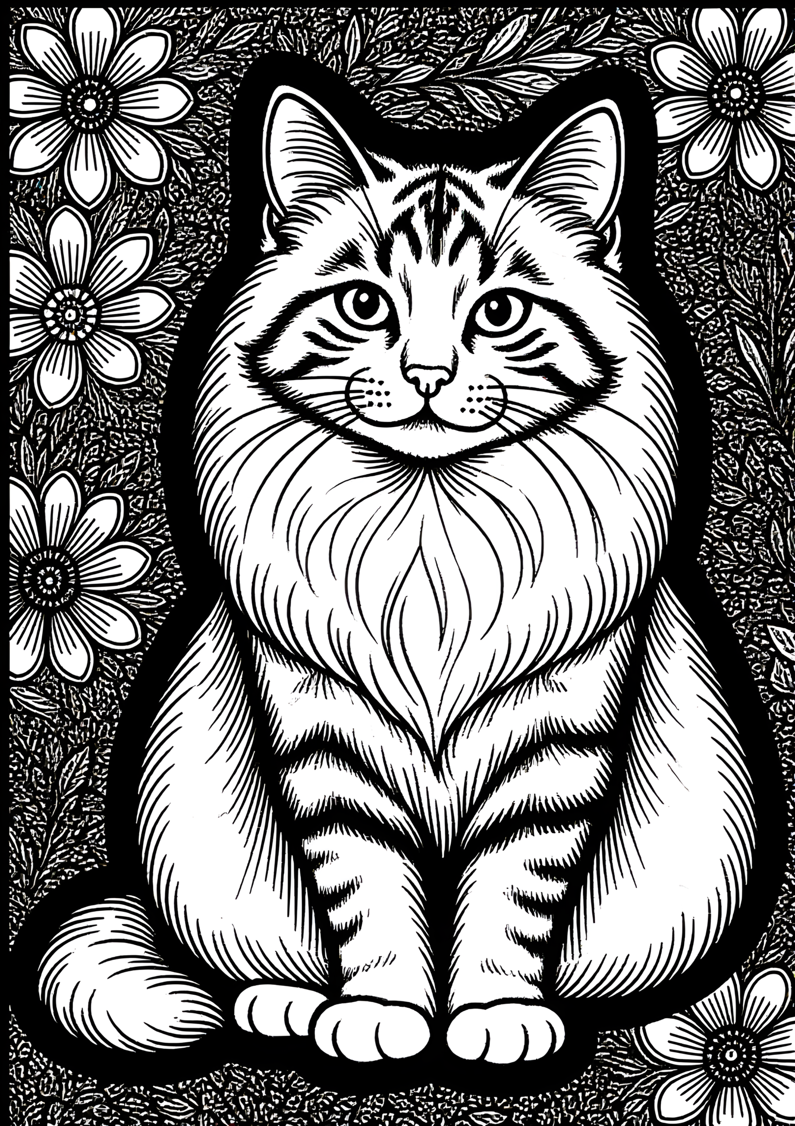 Coloriage Chat Asiatique Mi-long Poil à Colorier, variante 2