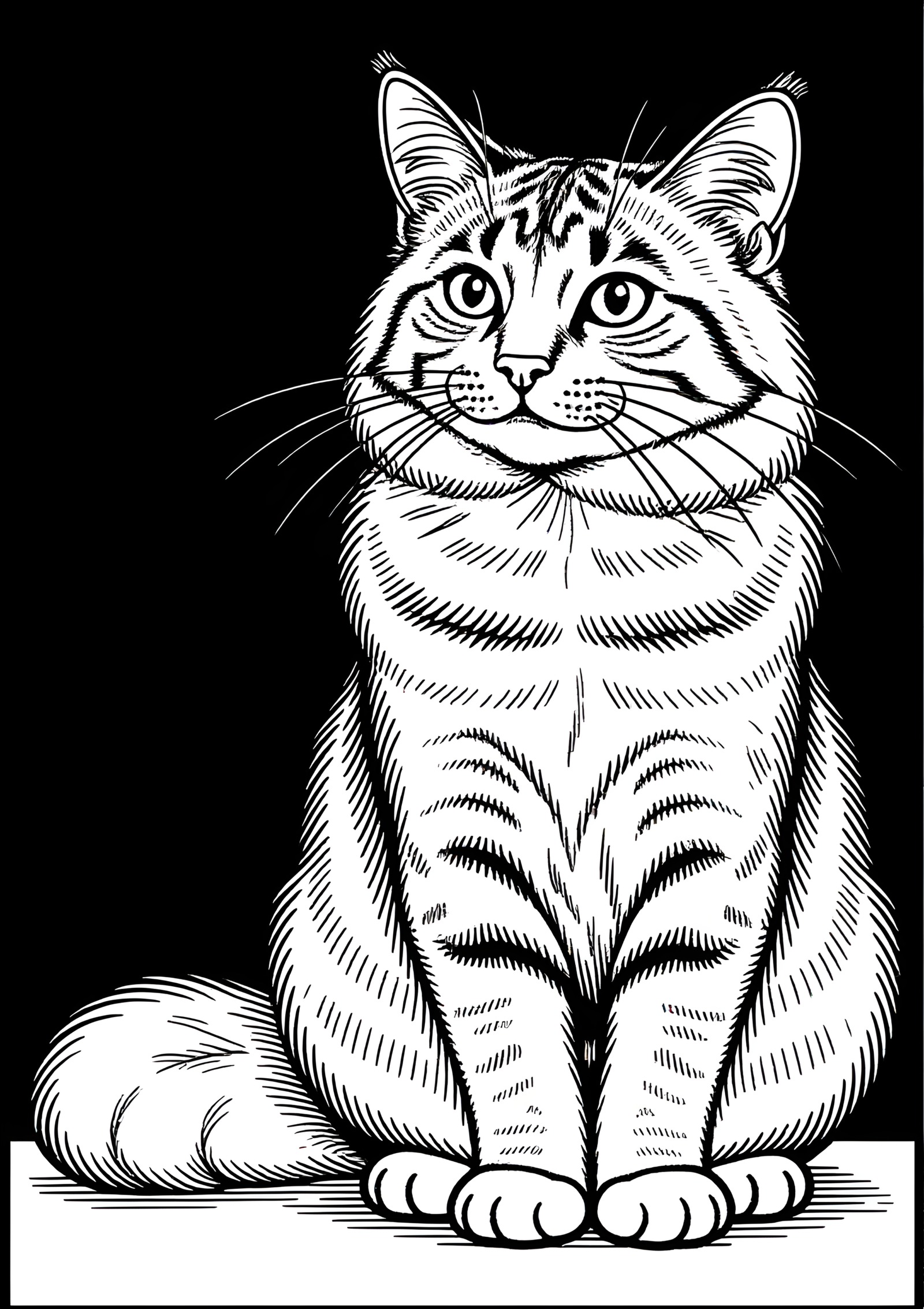 Coloriage Somali Chat Assis Motif Simple Noir Blanc, variante 2