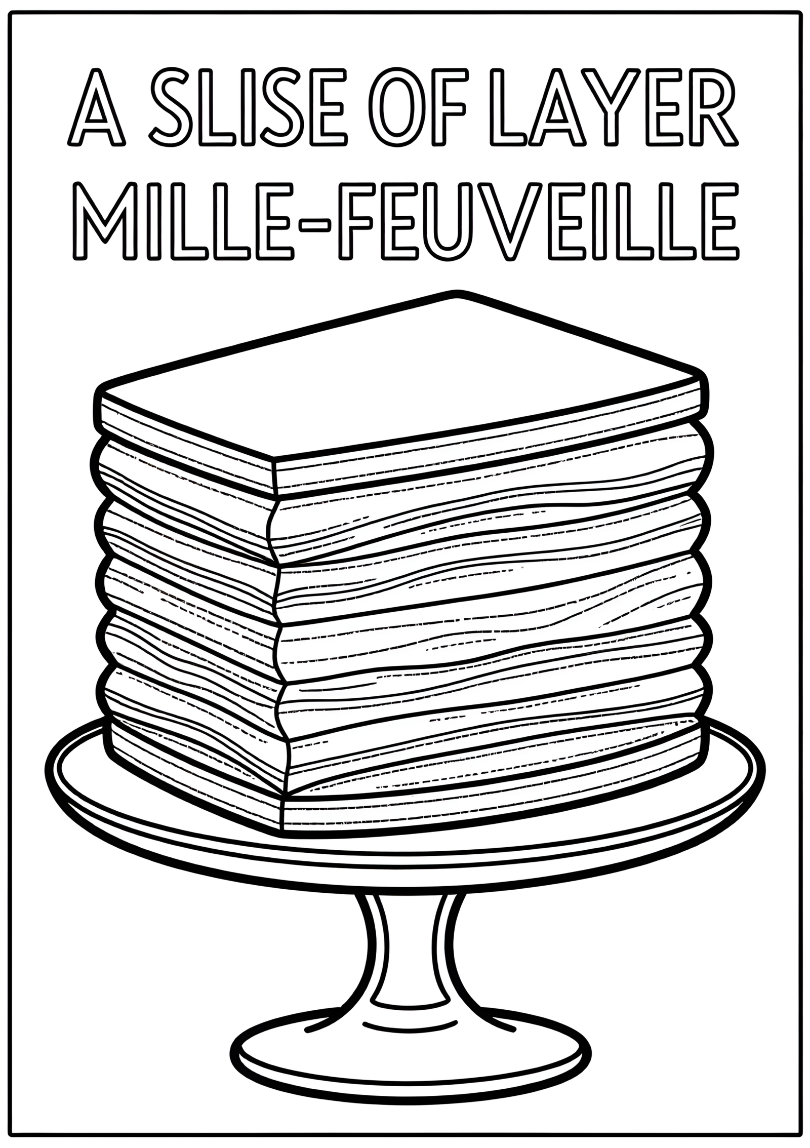 Coloriage Mille-feuilles empilés sur un présentoir en verre, variante 2
