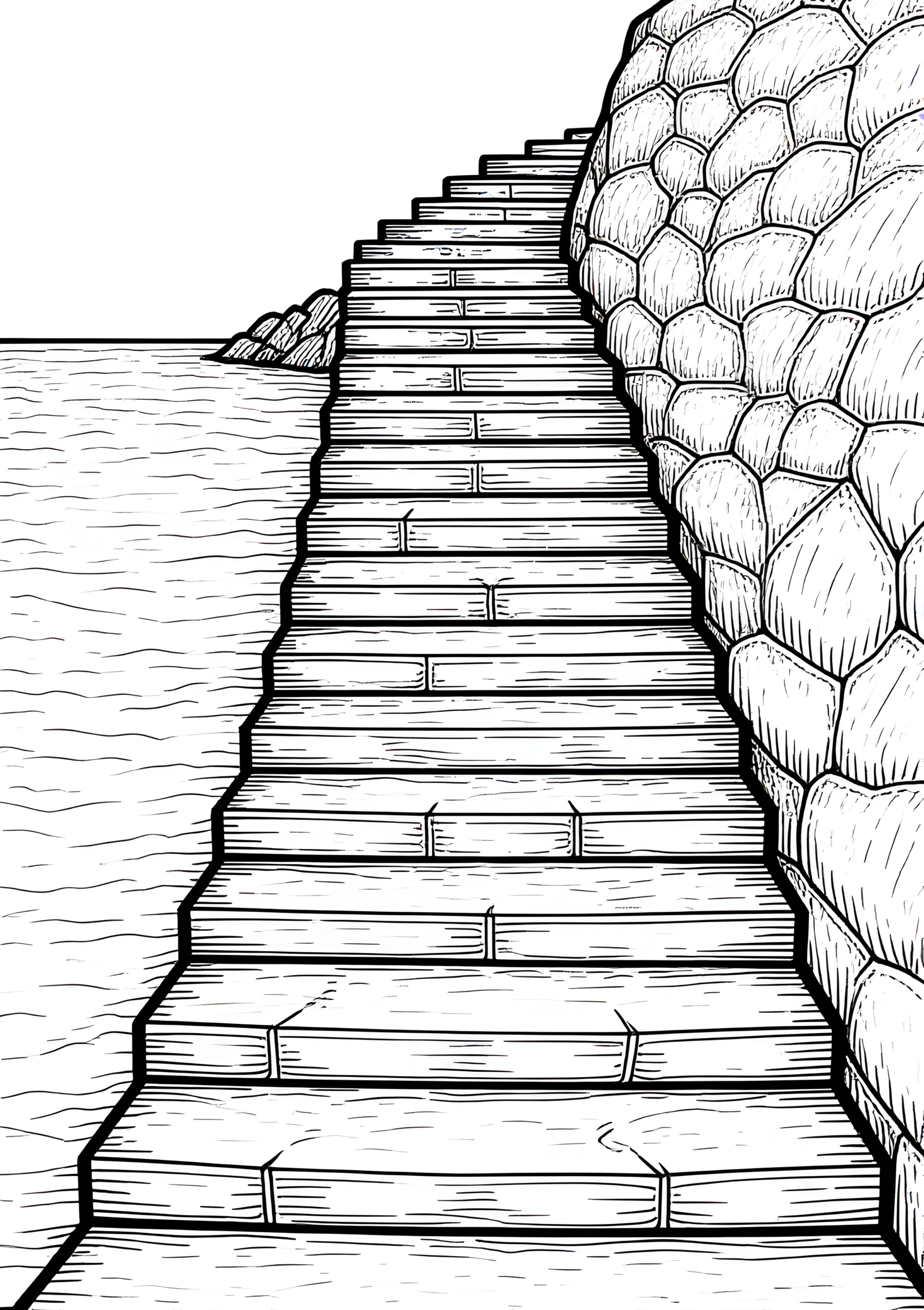 Coloriage Escalier de Monastère Montagnard Vue Frontale, variante 2