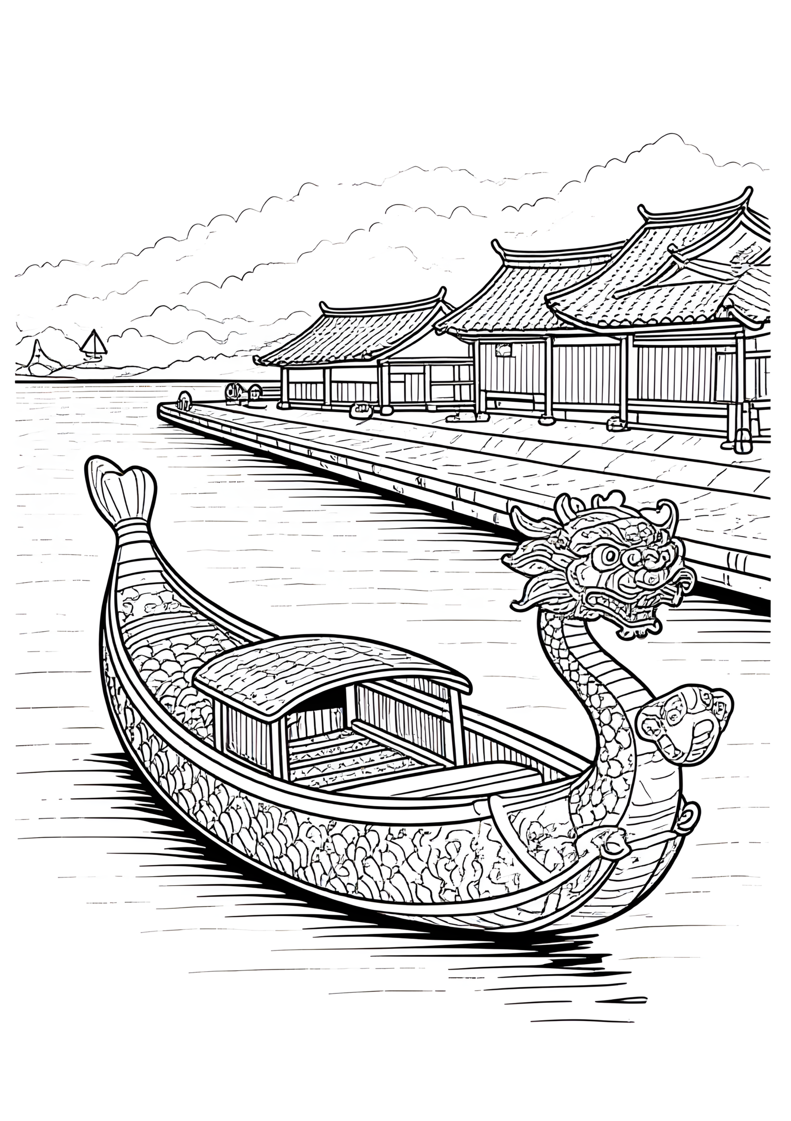 Coloriage Embarcation chinoise dragon-boat, variante 2