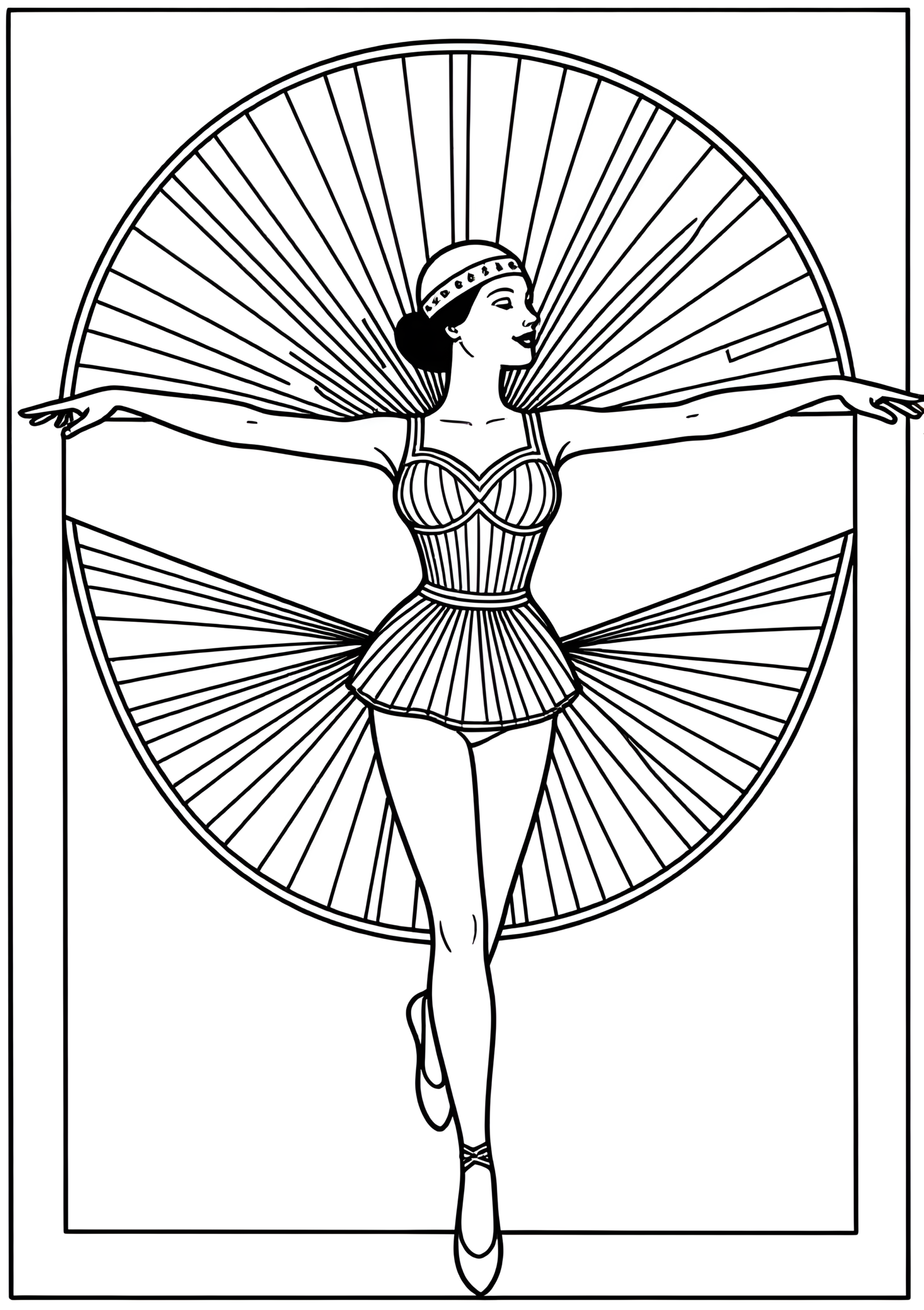 Coloriage Danseuse Art déco aux éventails, variante 2