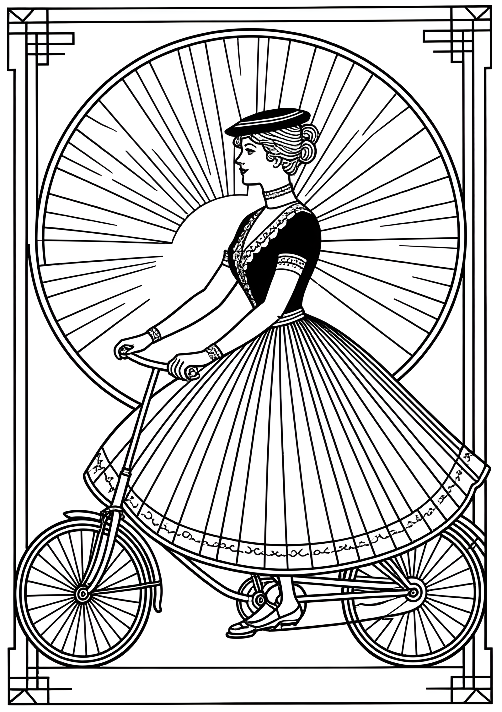 Coloriage Affiche Art Déco Cycliste, variante 2