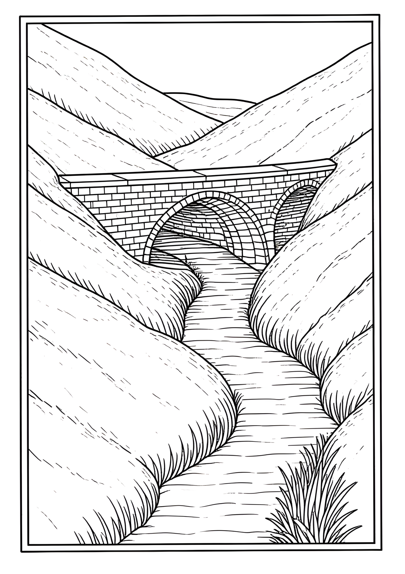 Coloriage Aqueduc De Montagne Avec Arches, variante 2