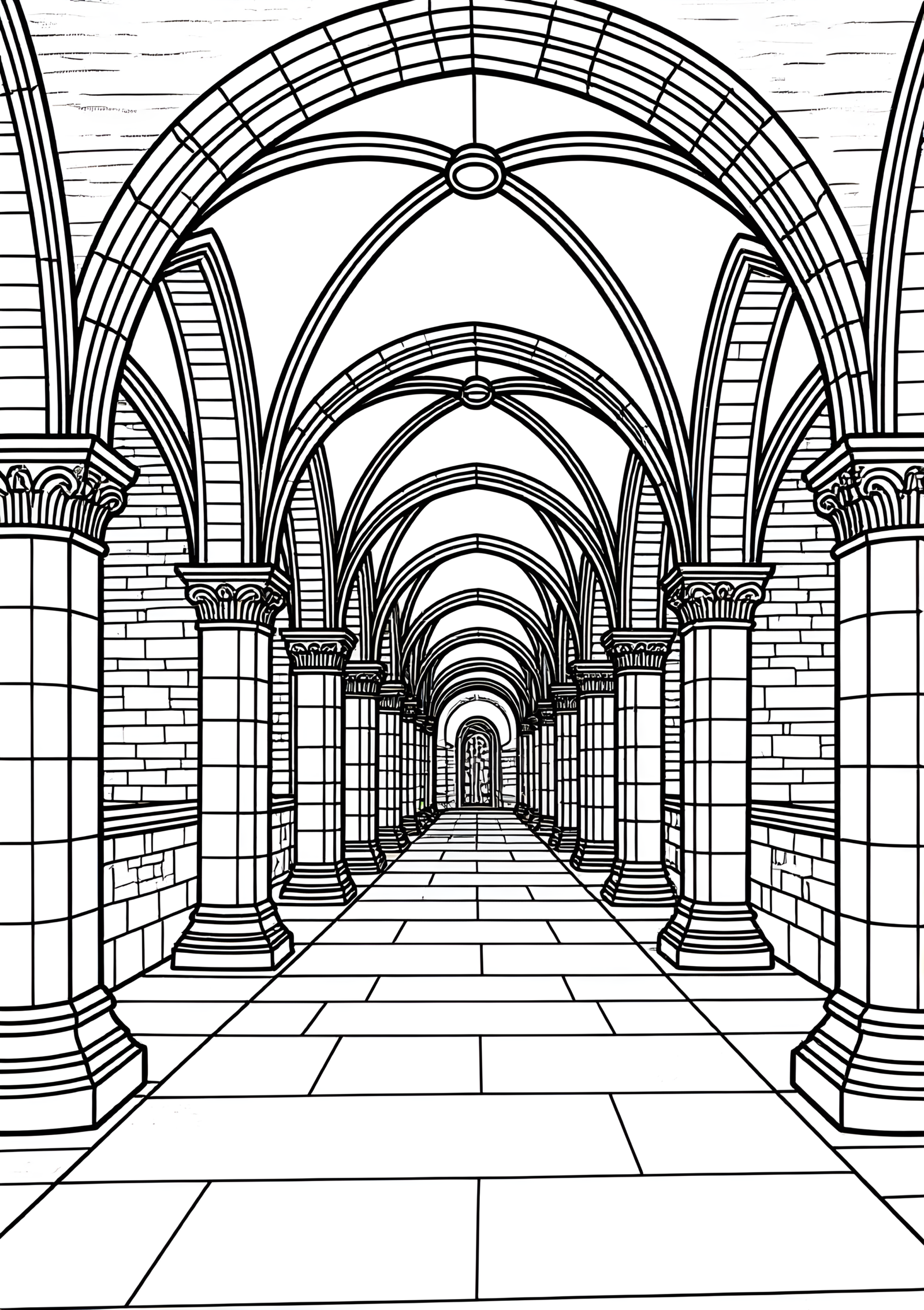Coloriage Arcade Bordant un Quadrilatère Universitaire, variante 2