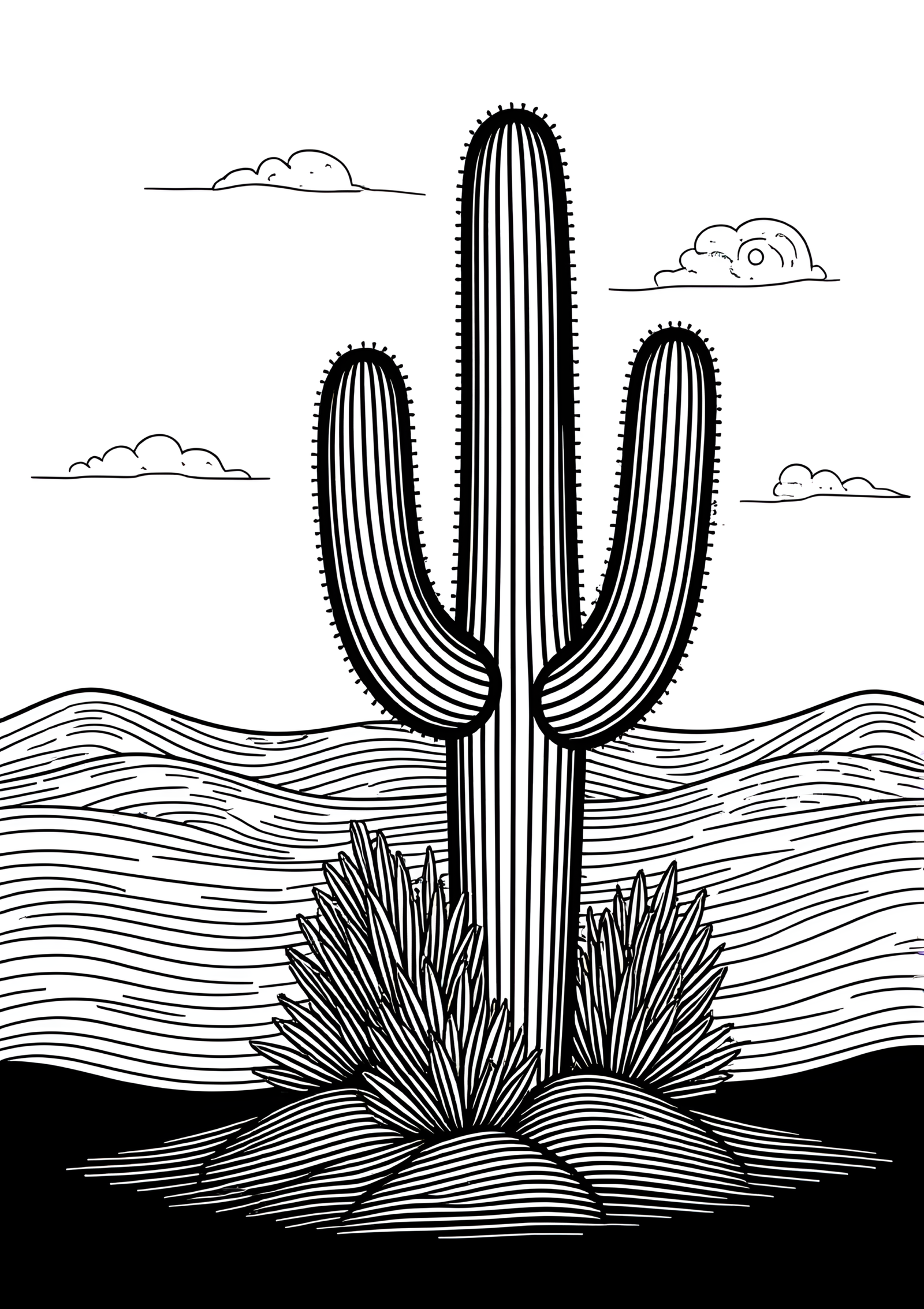 Coloriage Cactus Baril Au Couchant, variante 2