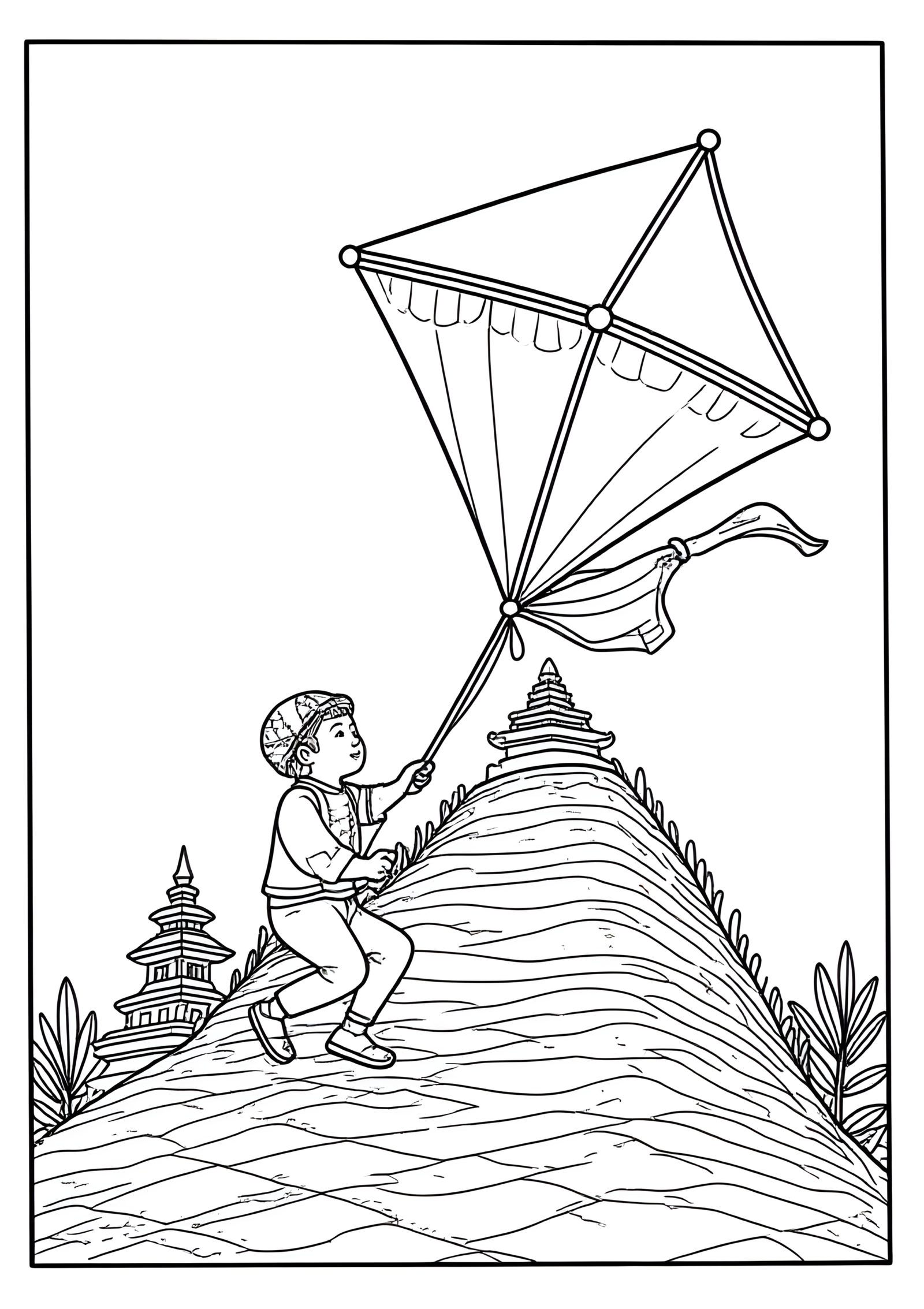 Coloriage Cerf-Volant Indonésien En Fête, variante 2