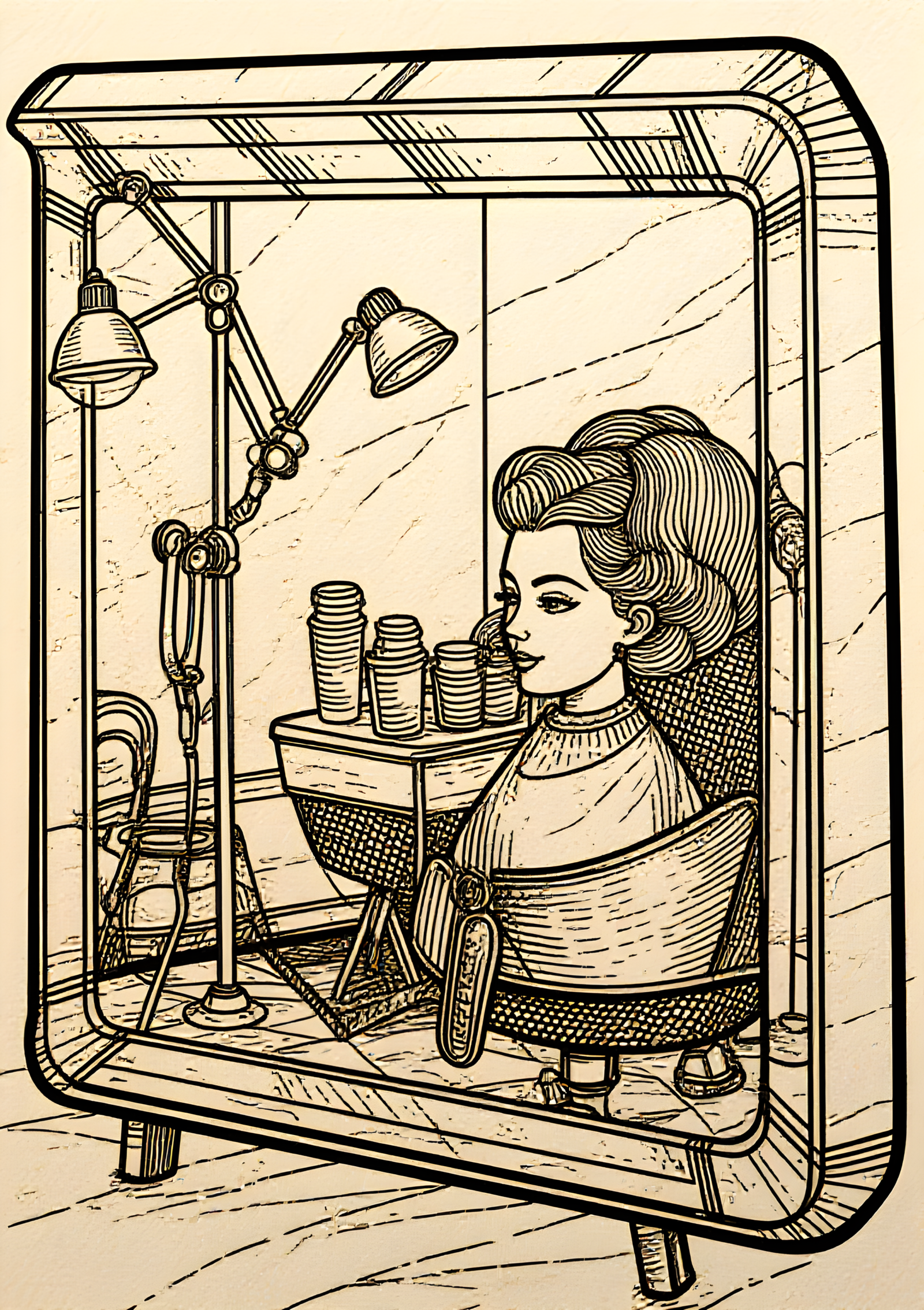 Coloriage Miroir De Salon Avec Reflet De Coiffure, variante 2