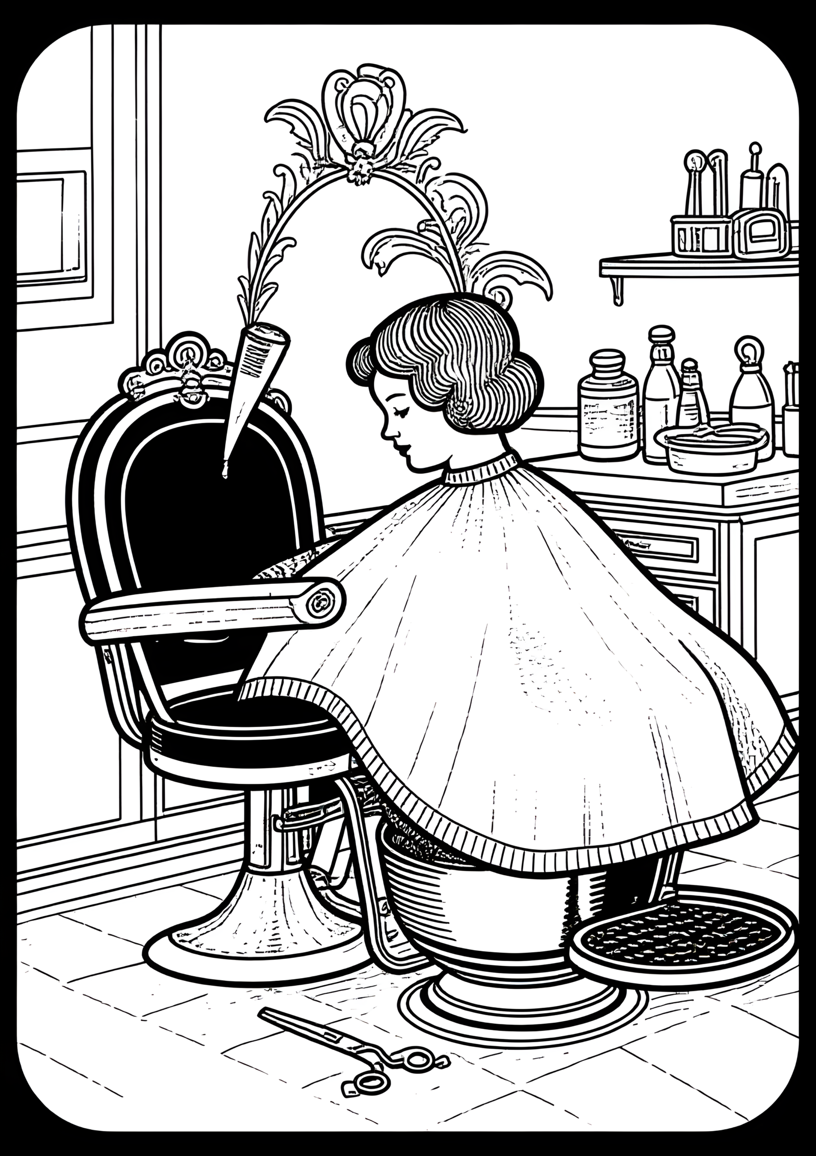 Coloriage Salon De Coiffure Vintage, variante 2