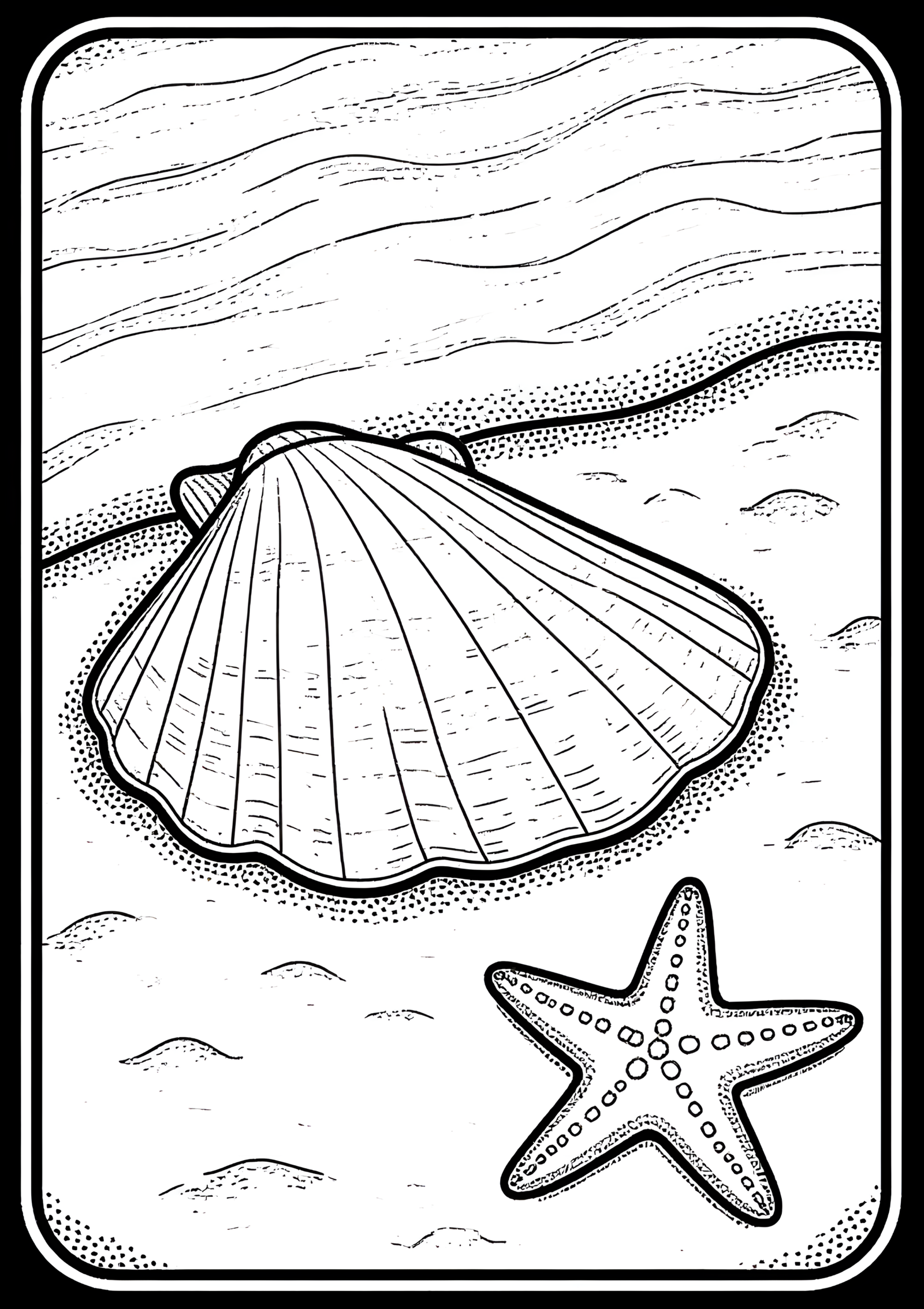 Coloriage Coquille Saint-Jacques Enfouie Dans Le Sable, variante 2