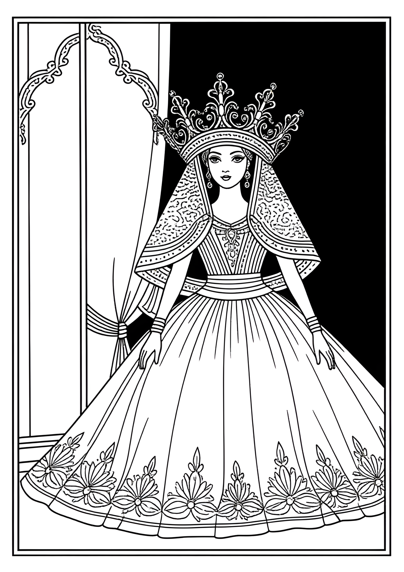 Coloriage Couronne de mariée marocaine en argent et corail, variante 2