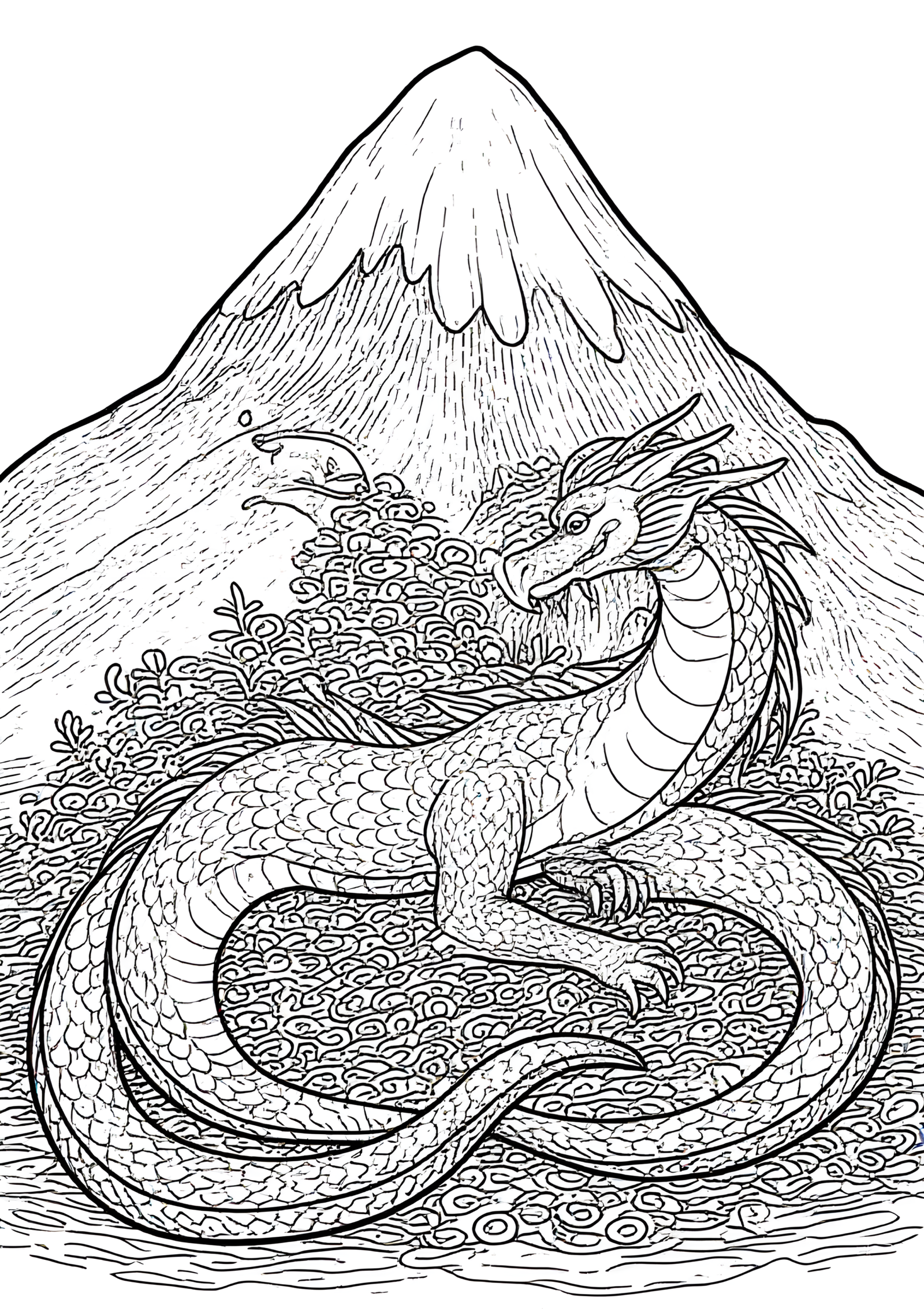 Coloriage Dragon de Montagne au Trésor, variante 2