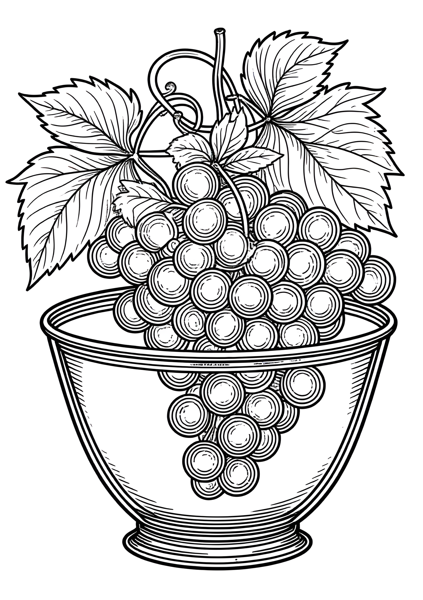 Coloriage Grappe de Raisins dans un Bol en Verre, variante 2