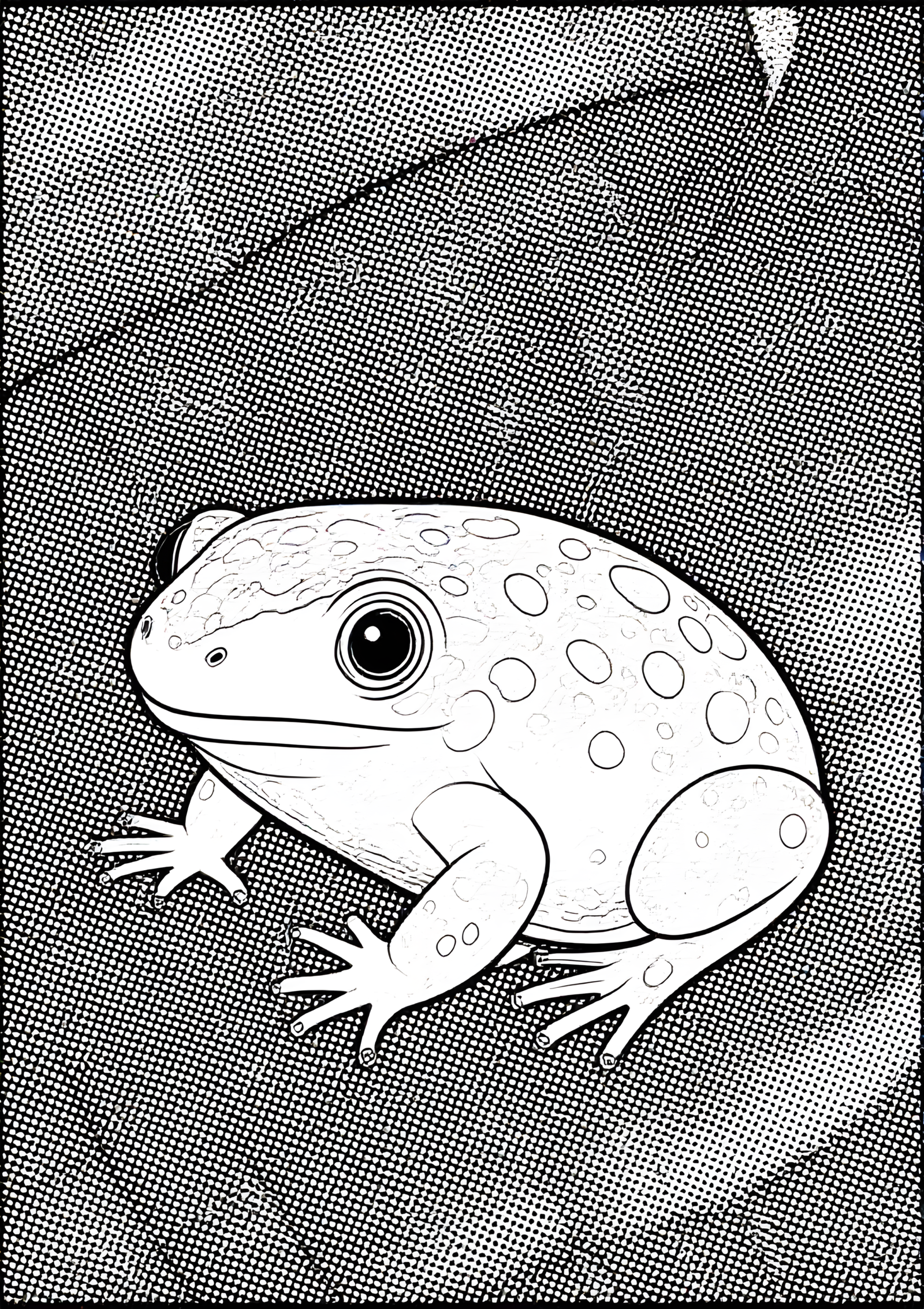 Coloriage GRENOUILLE TOMATE GONFLÉE SUR FEUILLE, variante 2