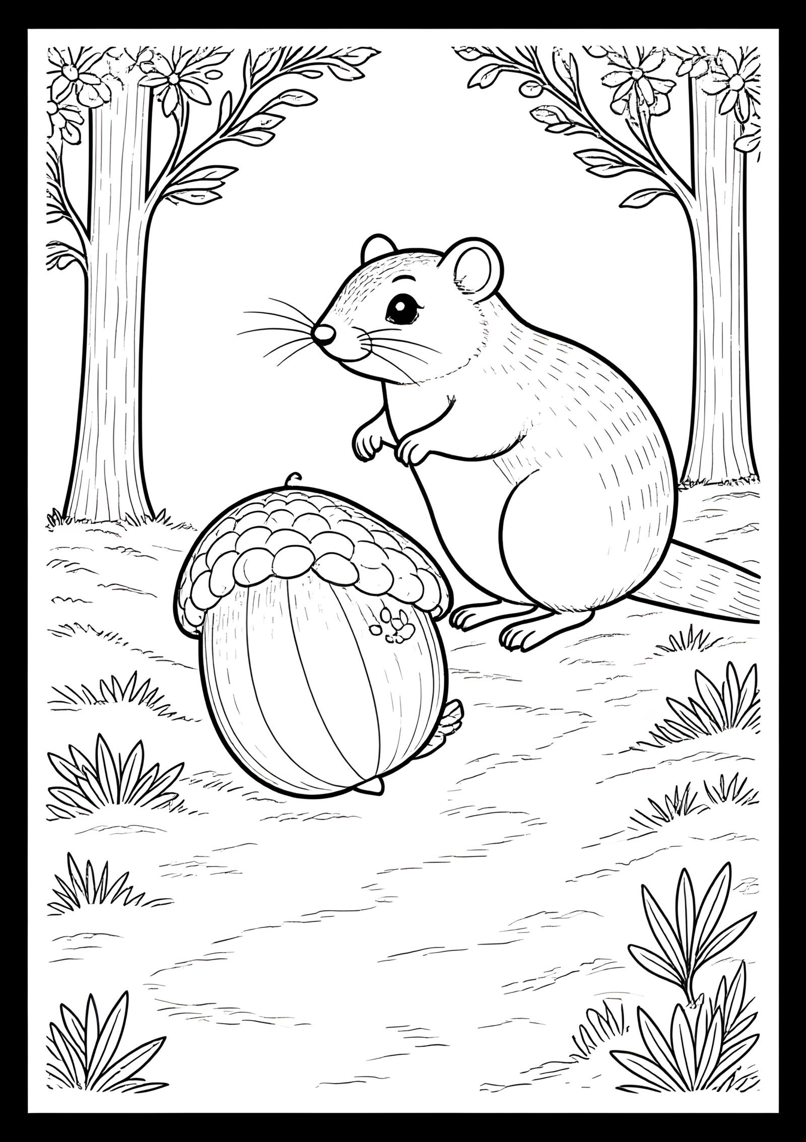 Coloriage Tamia Remplissant un Tronc de Glands, variante 2
