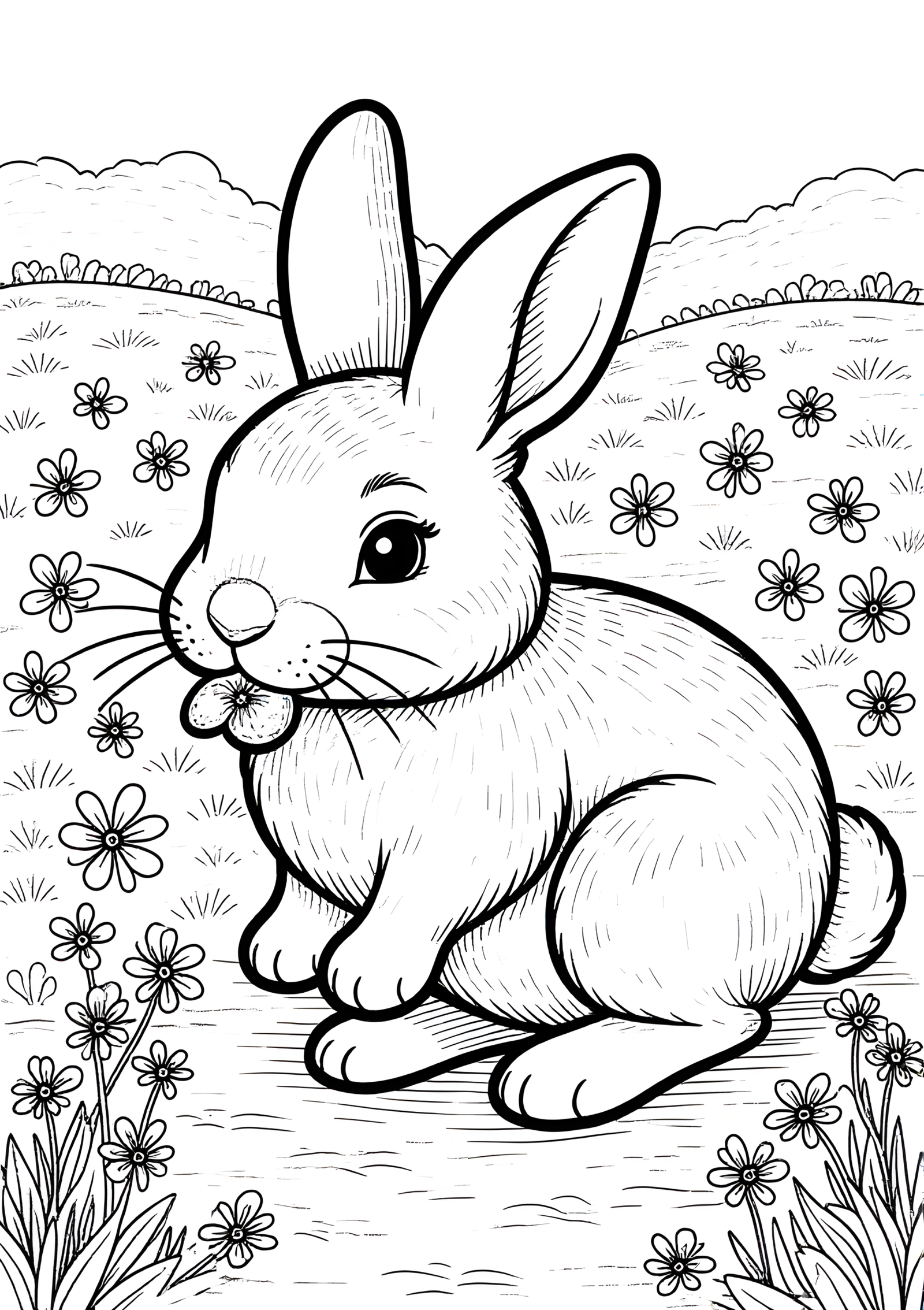 Coloriage Lapin Se Lavant Les Oreilles, variante 2