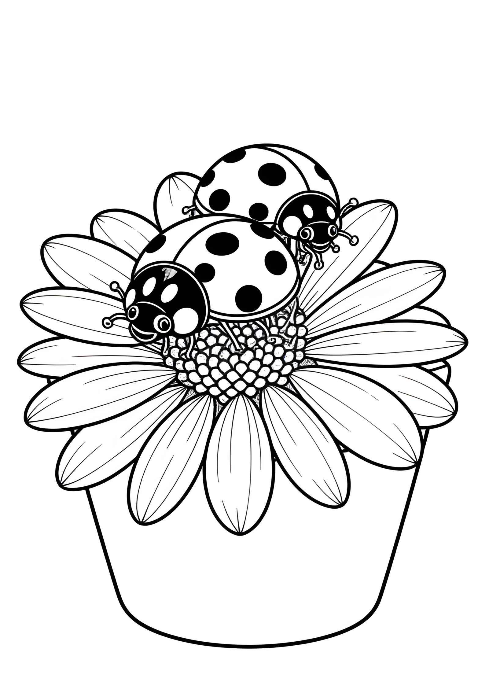 Coloriage Coccinelles sur Pâquerette, variante 2