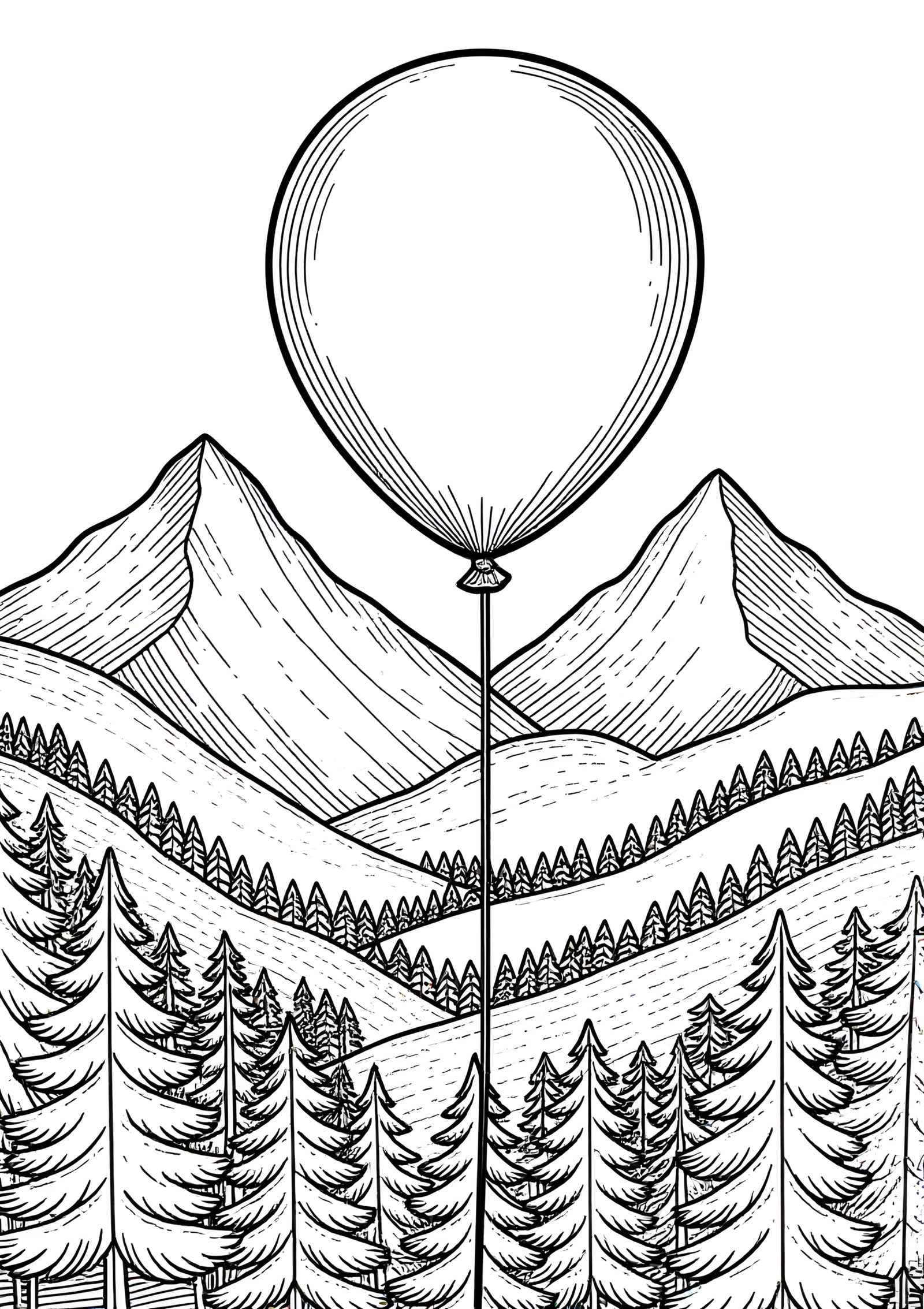 Coloriage Ballon au-dessus de la Forêt d’Automne, variante 2