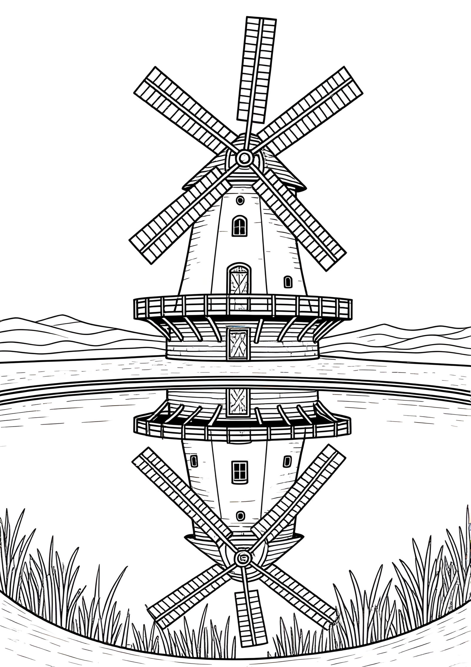 Coloriage Moulin Portugais à Coupole Conique, variante 2