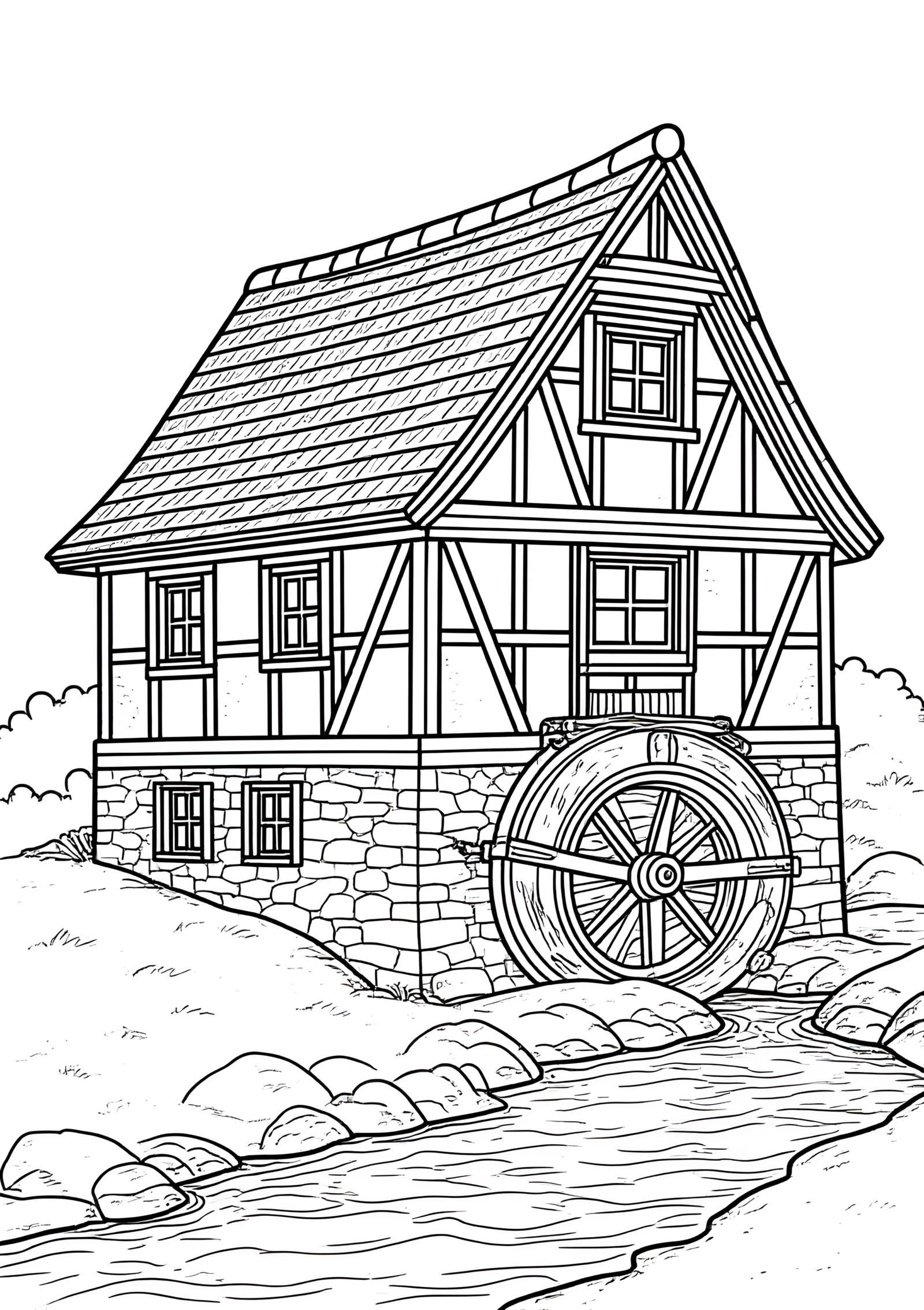 Coloriage Moulin à colombage allemand, variante 2