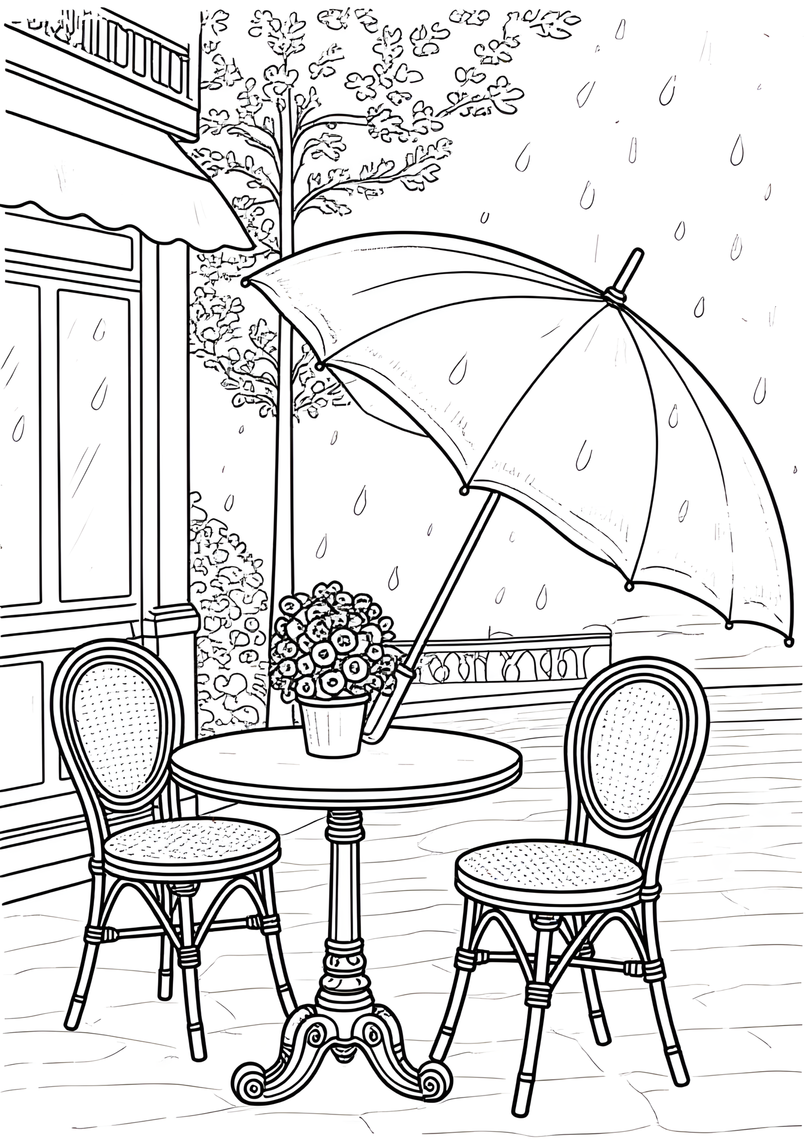 Coloriage Parapluie Parisien Sous la Pluie, variante 2