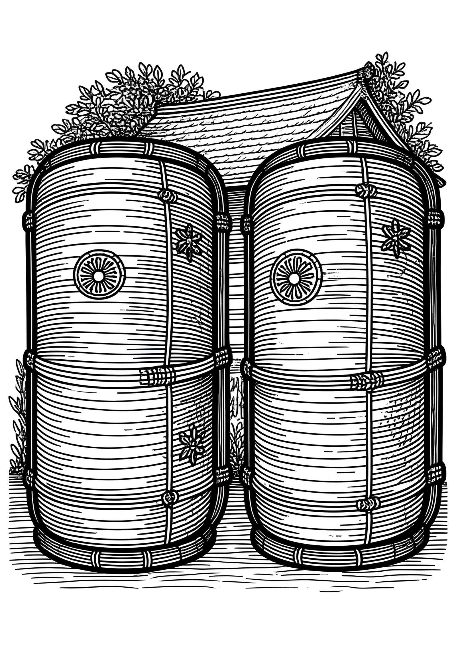 Coloriage Parapluies Japonais Wagasa Devant Une Maison De Thé, variante 2
