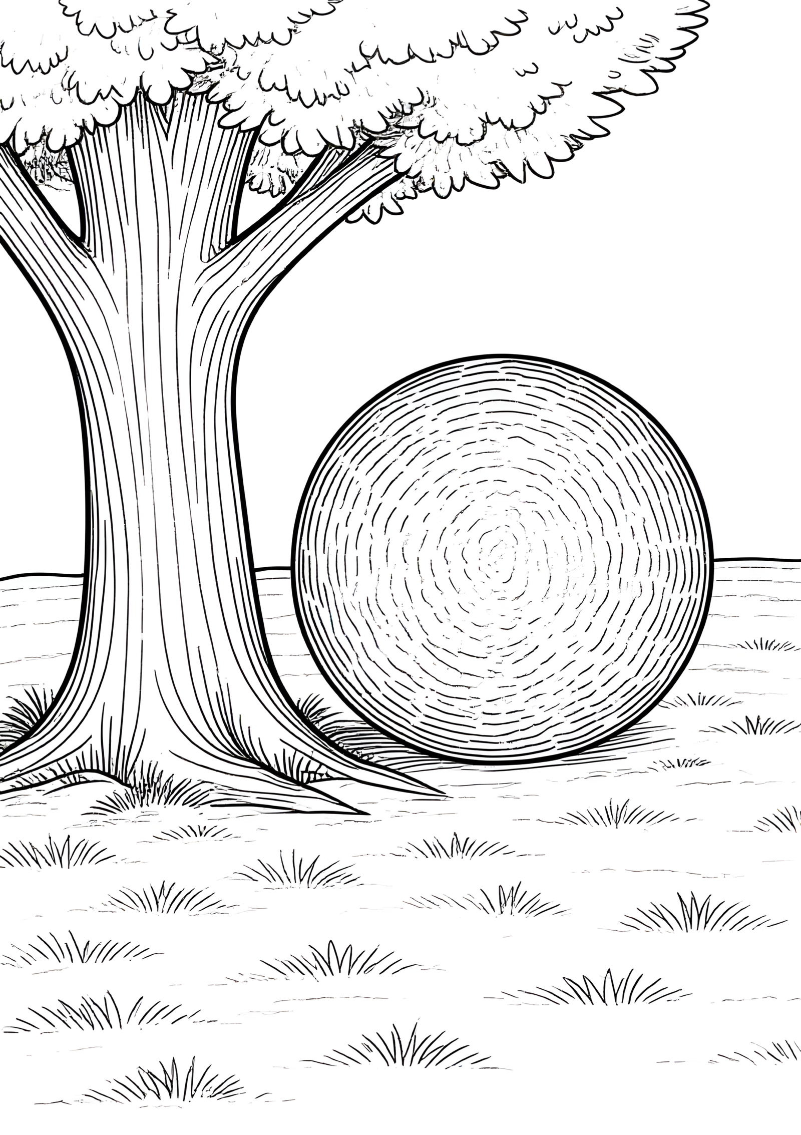 Coloriage Bille épineuse dans champ sec sous arbre, variante 3