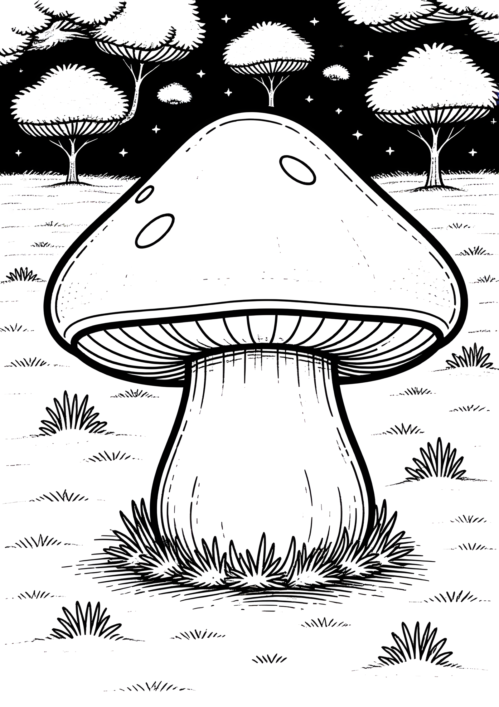 Coloriage Champignon Bolet dans Clairière Moussue, variante 3