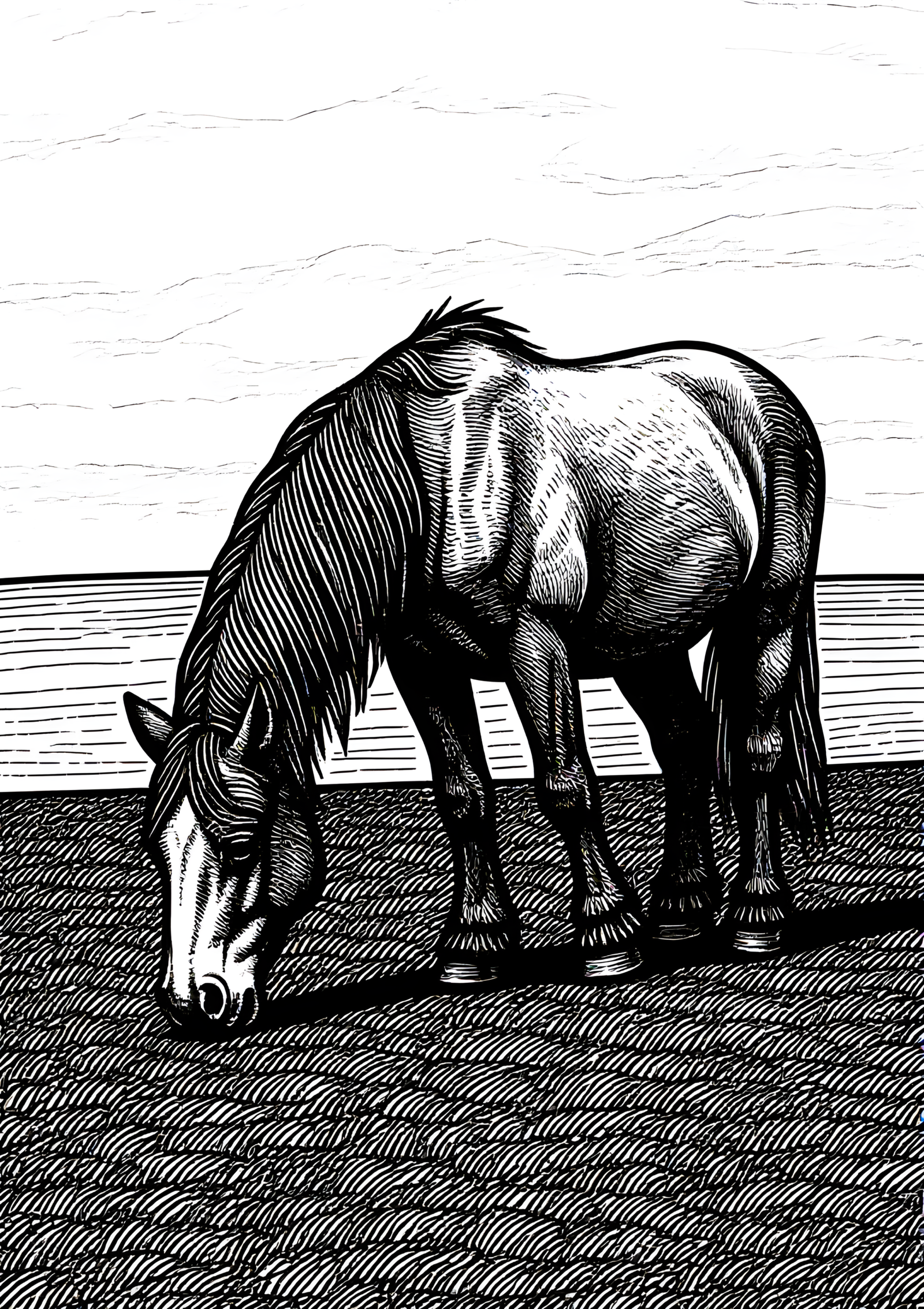 Coloriage Cheval mongol paissant sur la steppe, variante 3