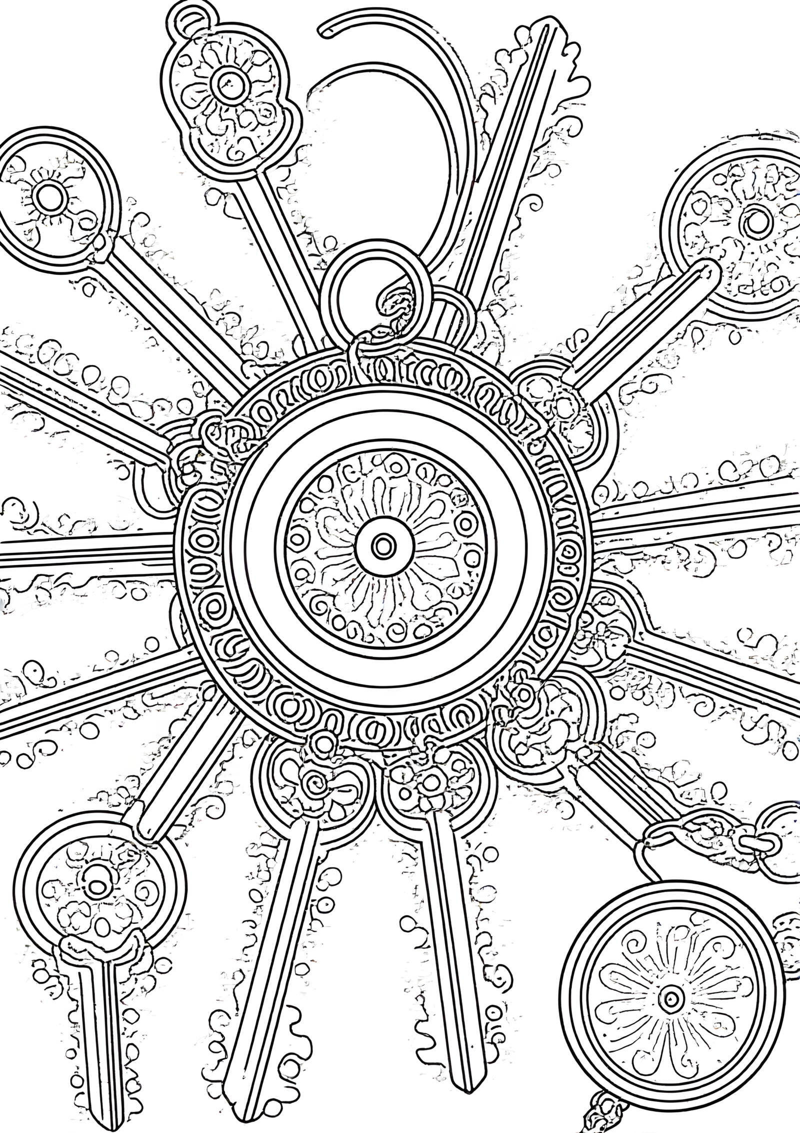 Coloriage Coffre-fort ancien avec cadran et clés, variante 3
