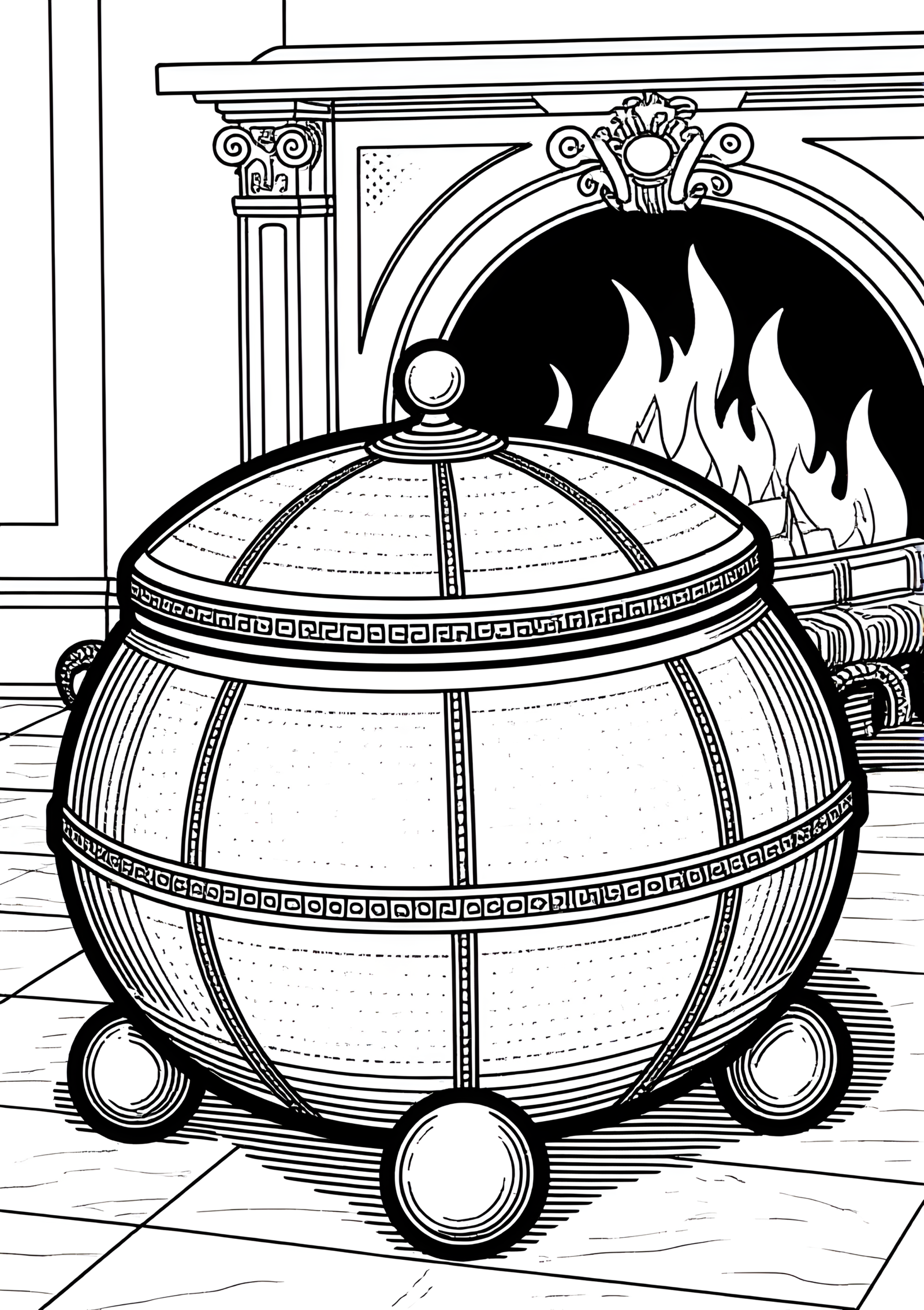 Coloriage Coffret à bijoux sur pieds boules, variante 3