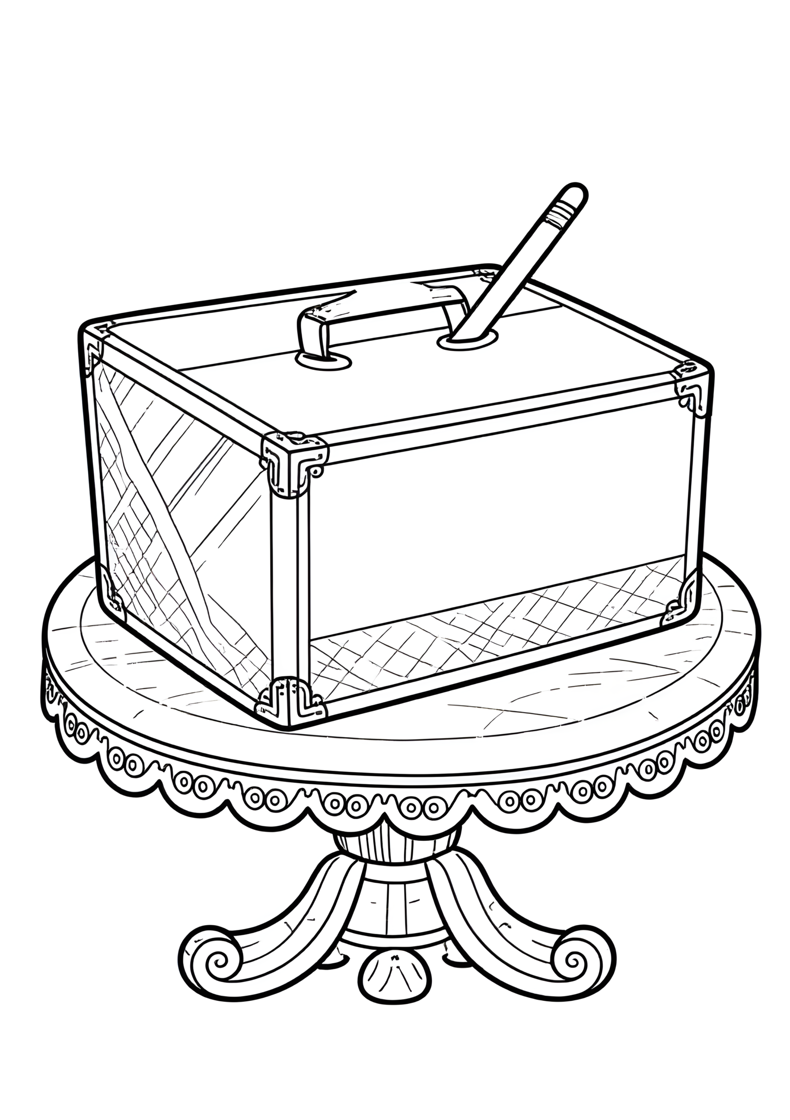 Coloriage Boîte pique-nique sur piédestal sculpté, variante 3