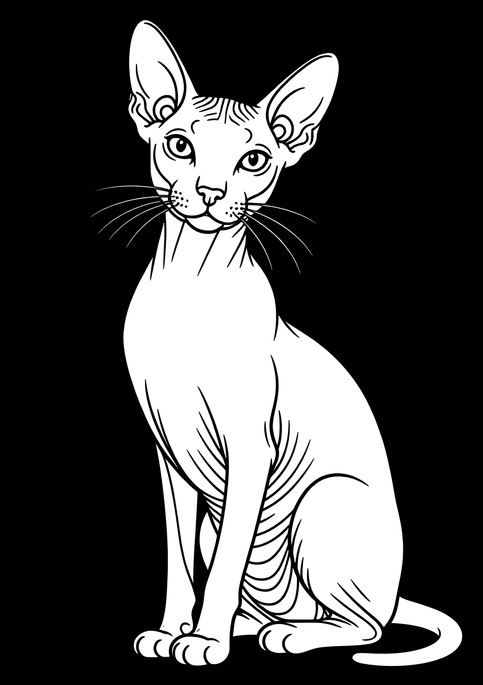Coloriage Chat Peterbald Illustration À Colorier Simple, variante 3