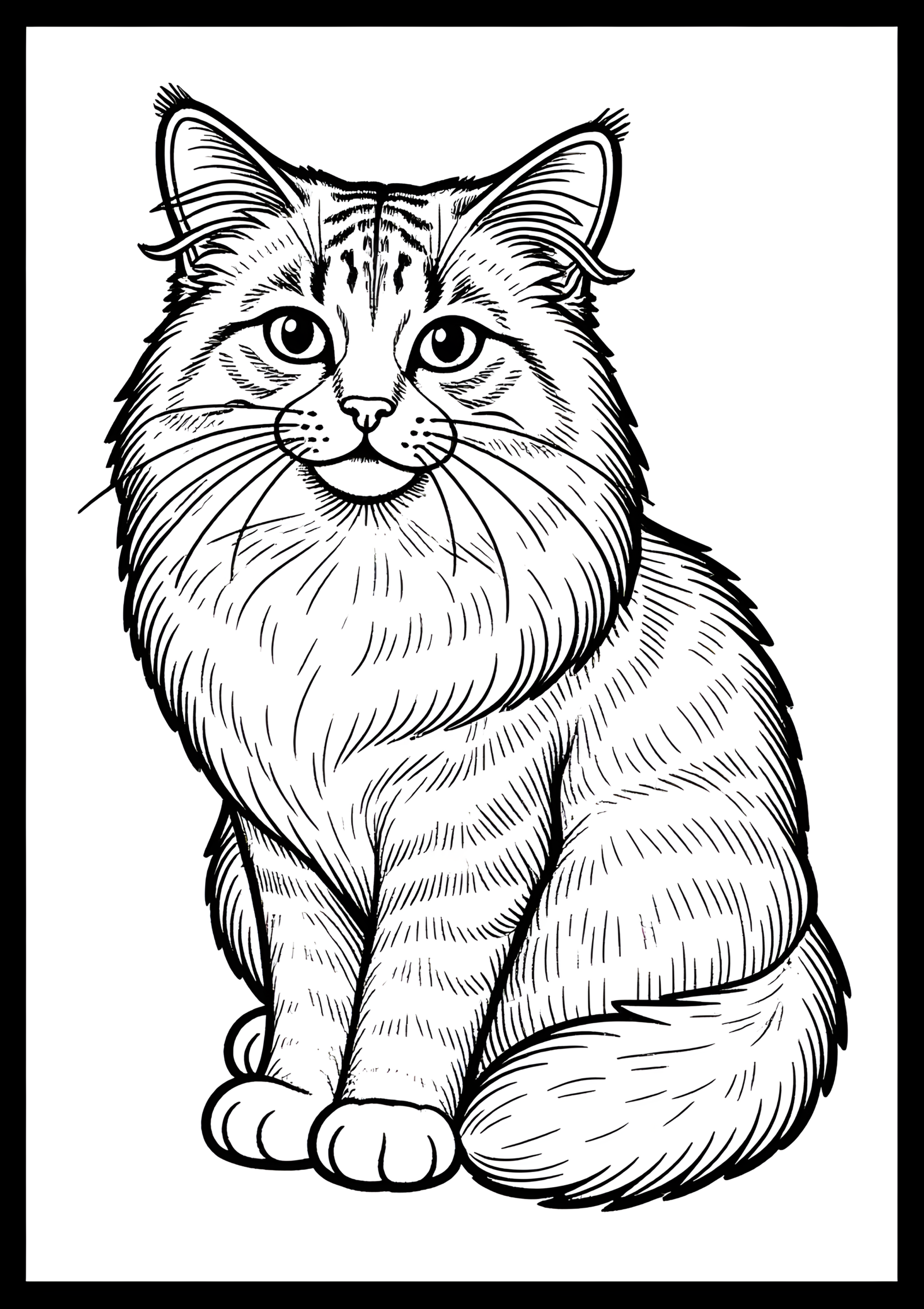 Coloriage Somali Chat Assis Motif Simple Noir Blanc, variante 3
