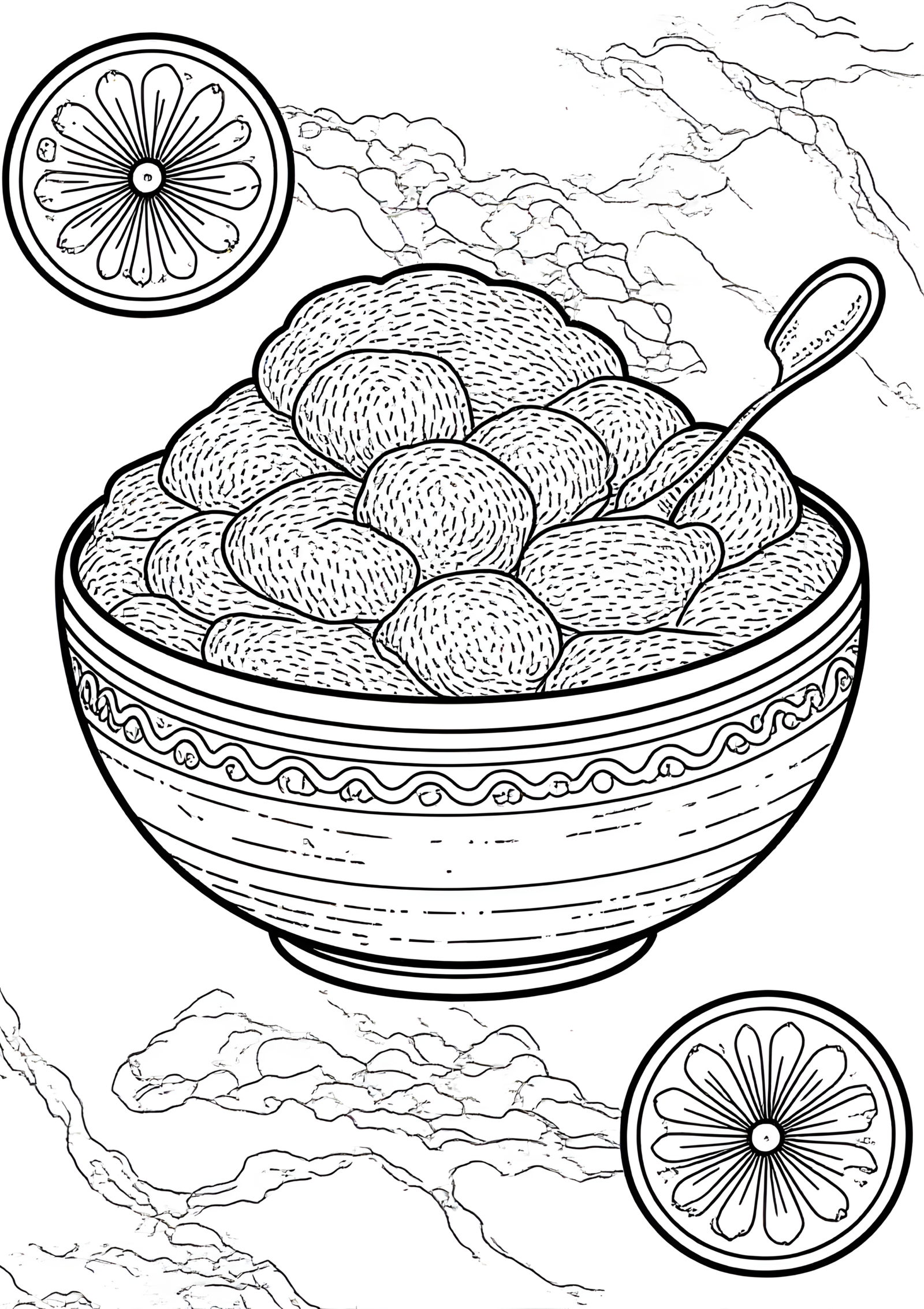 Coloriage Semoule aux dattes sur assiette de marbre, variante 3